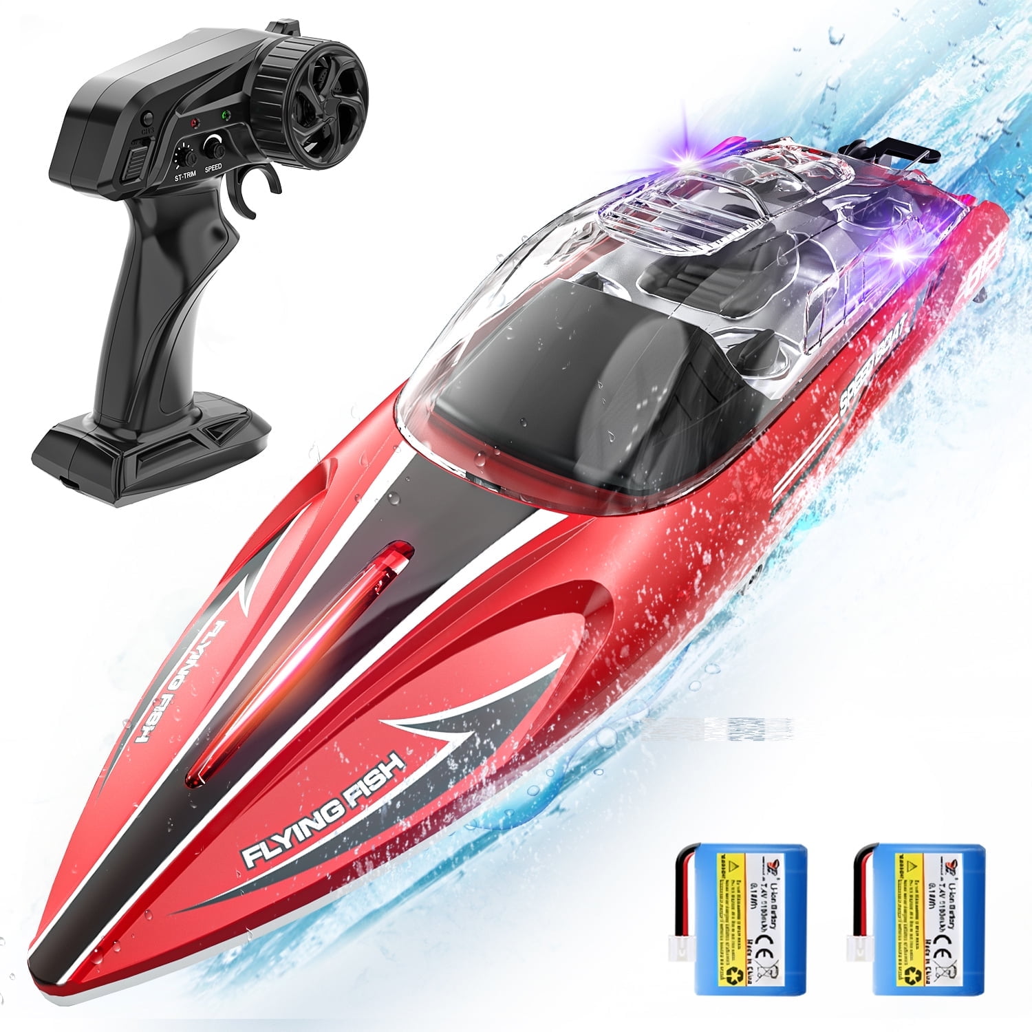 JoyStone High-Speed RC Racing Boat, 25+ MPH Remote Control Watercraft with Self-Righting Design (Red, 1 Unit) 67lps