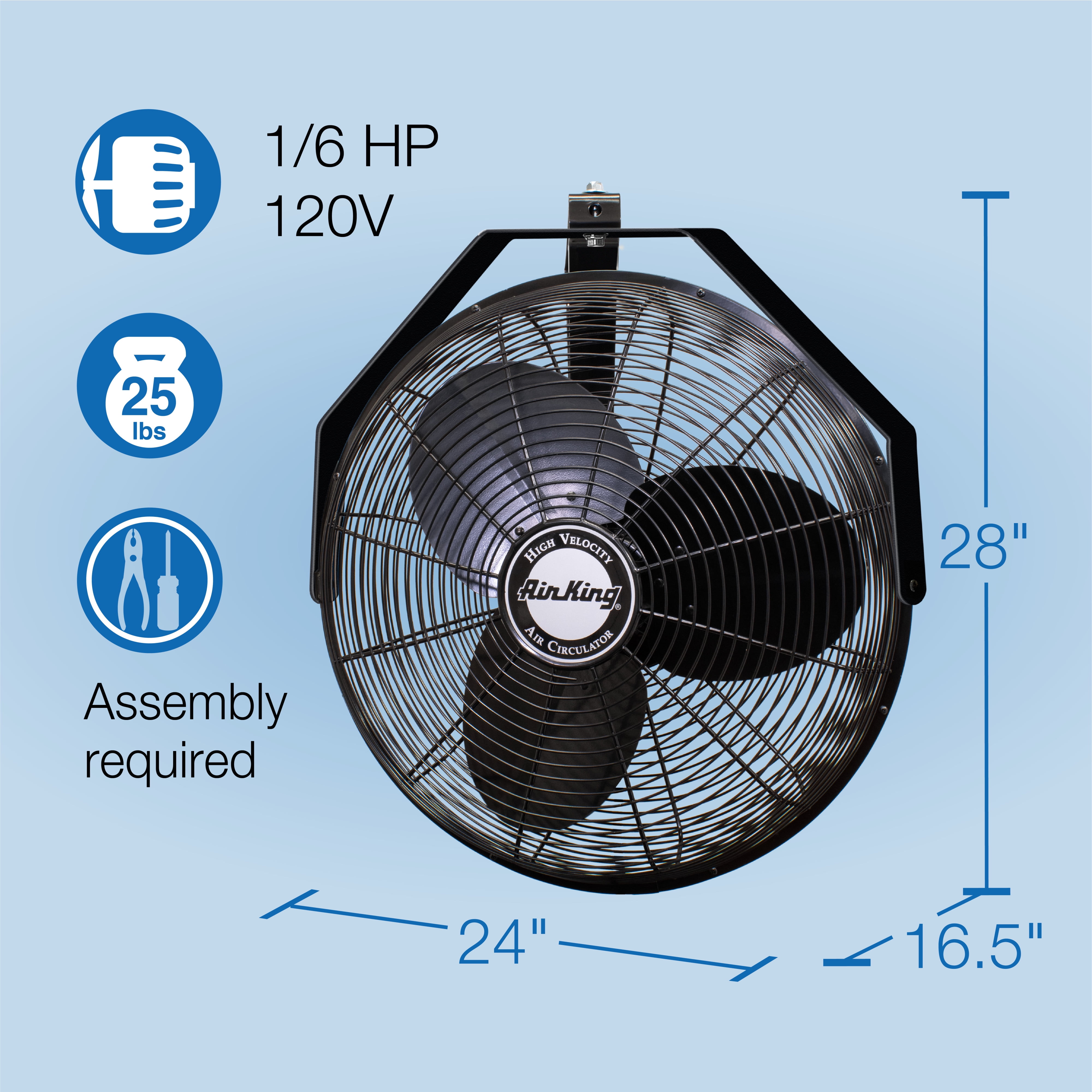 Air King 18 in Industrial Grade High Velocity Wall Mount Fan (Black, 18 in) lor7c