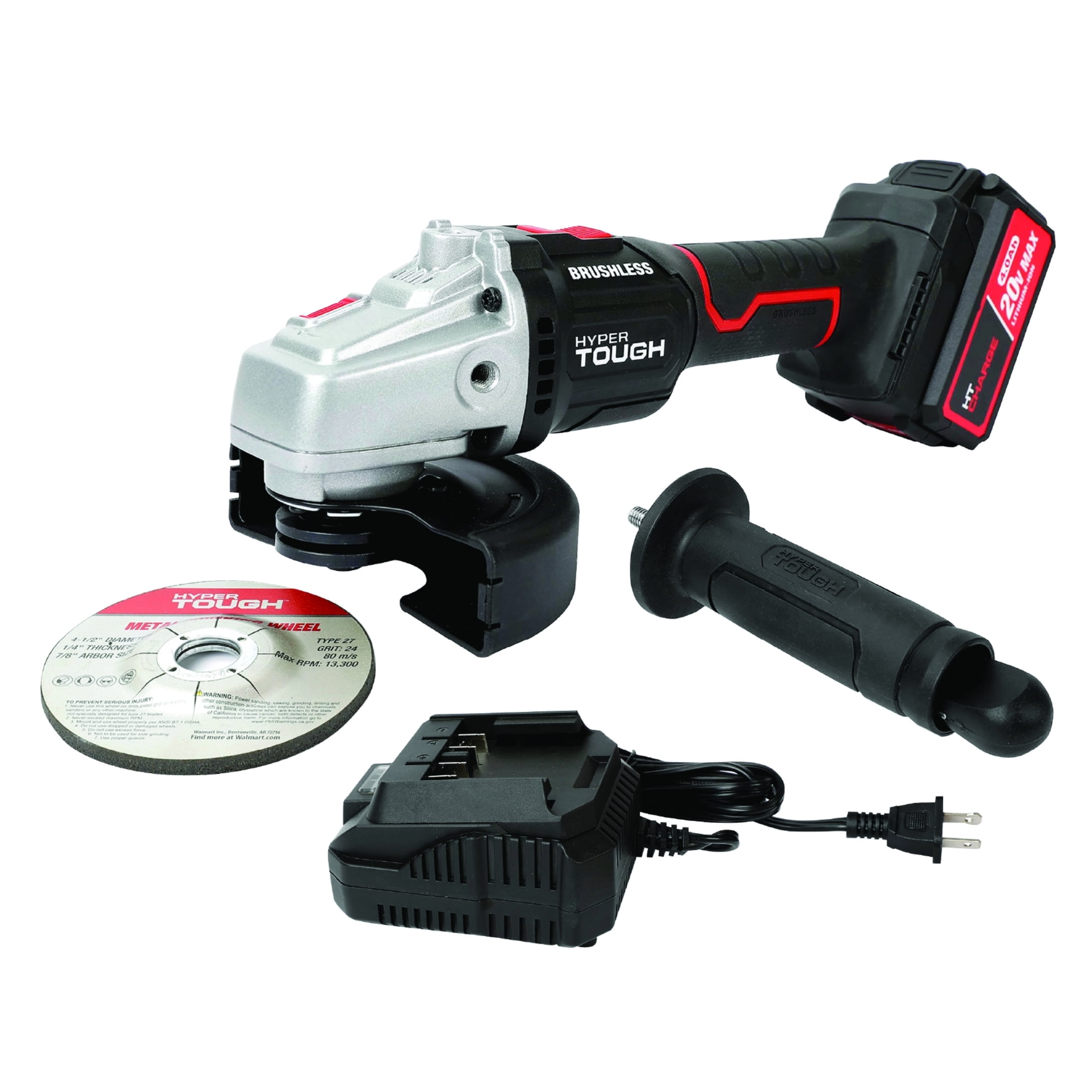 Hyper Tough 20V Max Brushless Cordless Angle Grinder with 4.0Ah Battery and Charger (4.5 in) izxdx