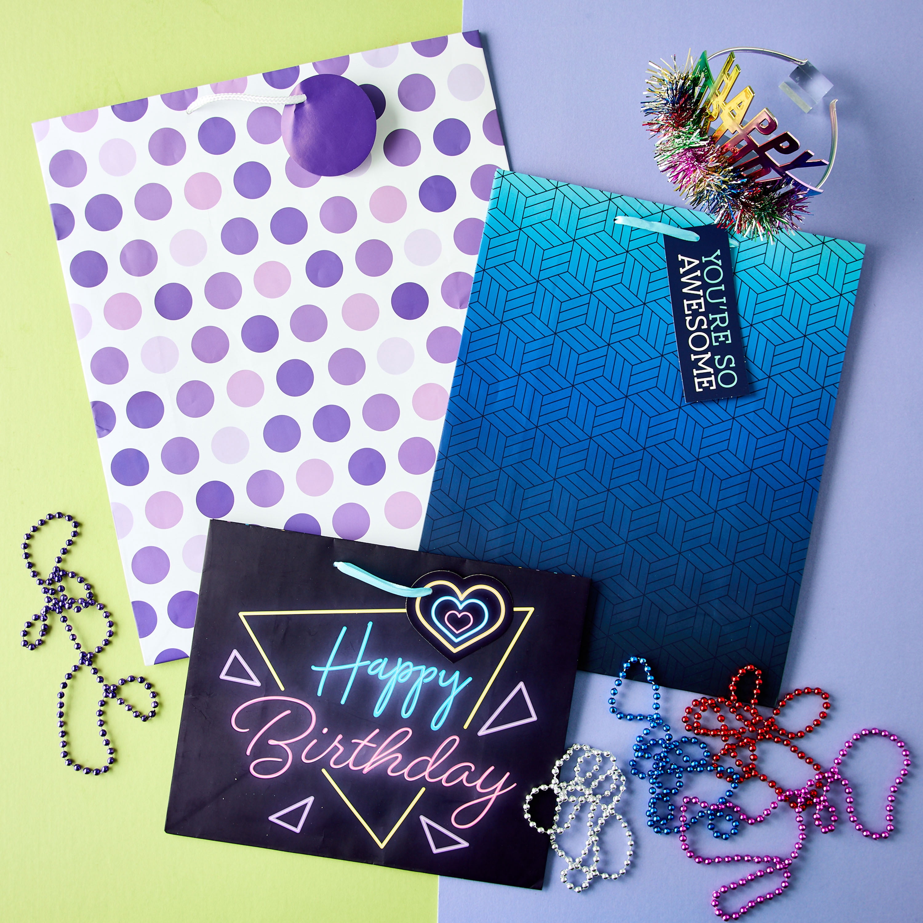 Way To Celebrate Happy Birthday Paper Gift Bag, Neon Purple, 10 in x 12 in (6 Pack) s904d