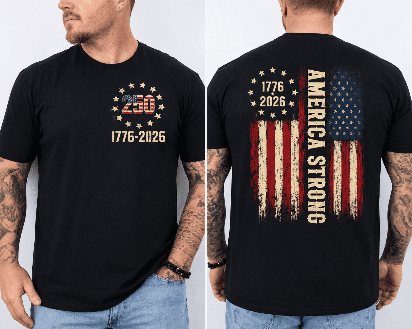 RISEN JUDY American Flag 250th Anniversary Patriotic T-Shirt (Black, Large) rj7r2
