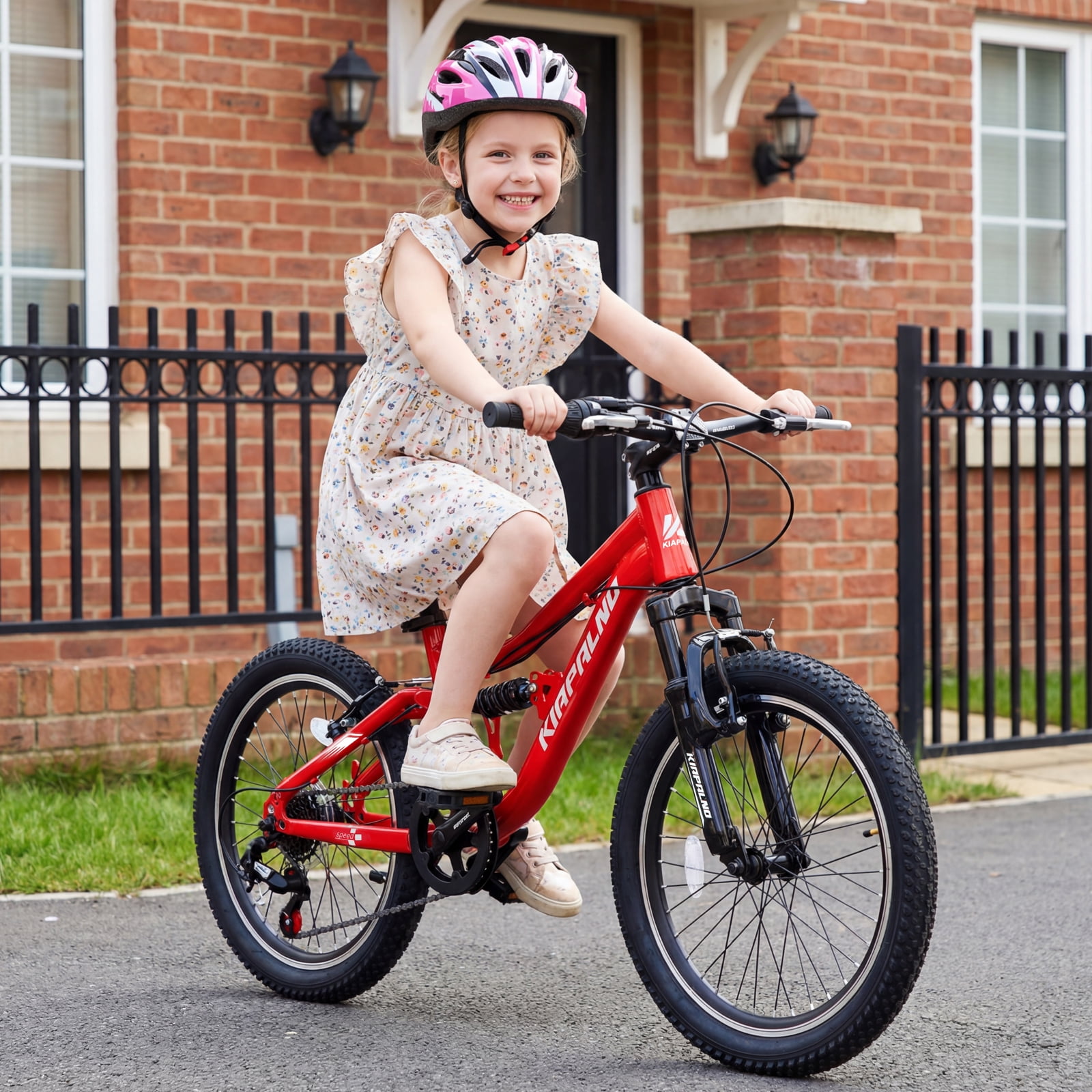 Ambifirner 20 Inch Mountain Bike, 7-Speed Dual-Suspension Bicycle with Steel Frame (Red, 20 in) 97pne