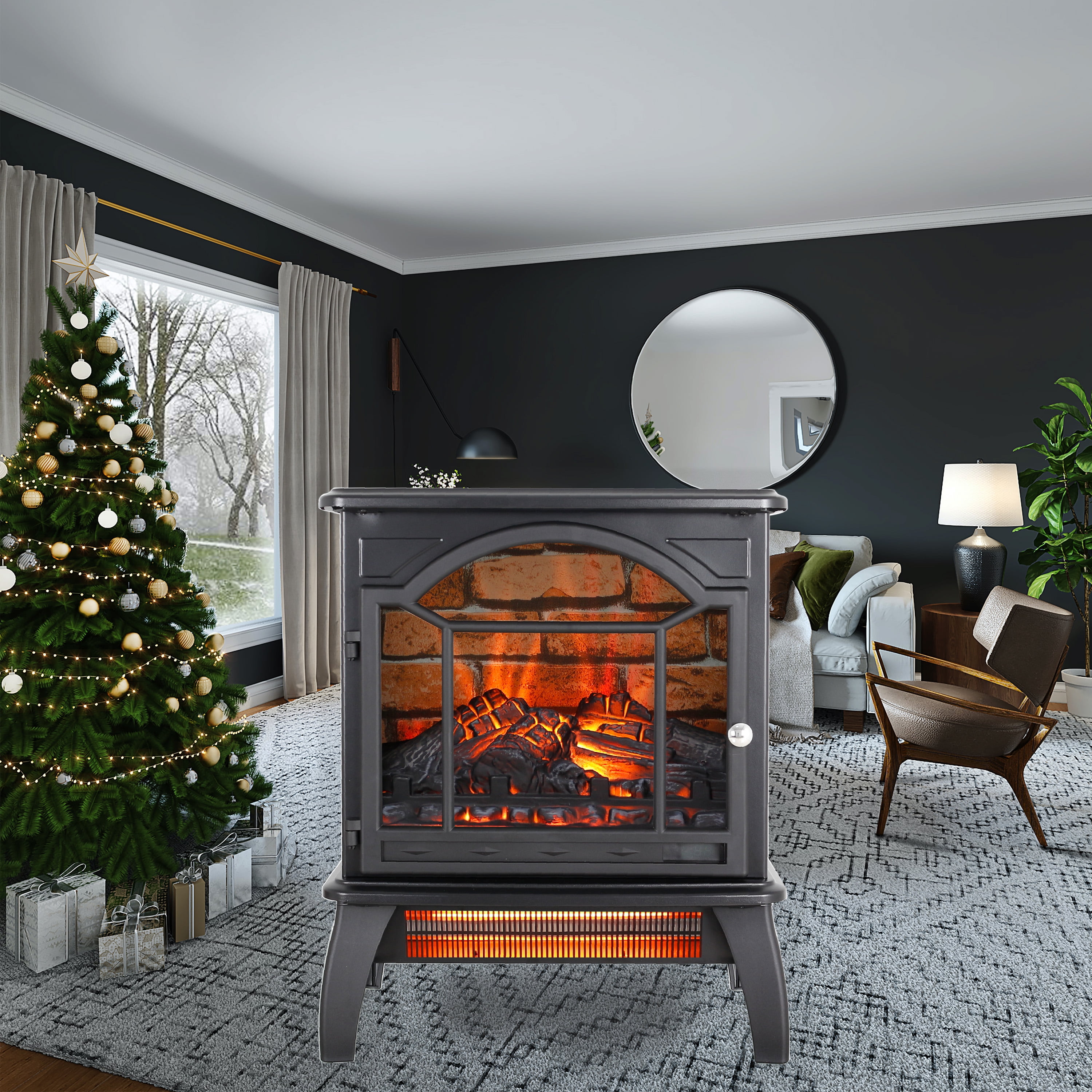 Segmart Infrared Quartz Electric Fireplace Space Heater with 3D Flame Effect (Black, 10 in x 17.5 in x 21.5 in) 6kgb9