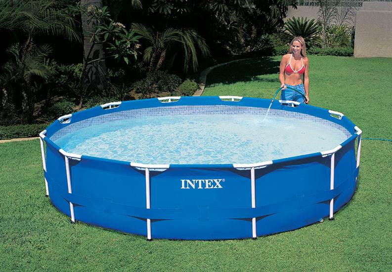 Intex Metal Frame Above Ground Round Family Swimming Pool Set with Filter Pump (Blue, 12 ft x 30 in) 4xd01