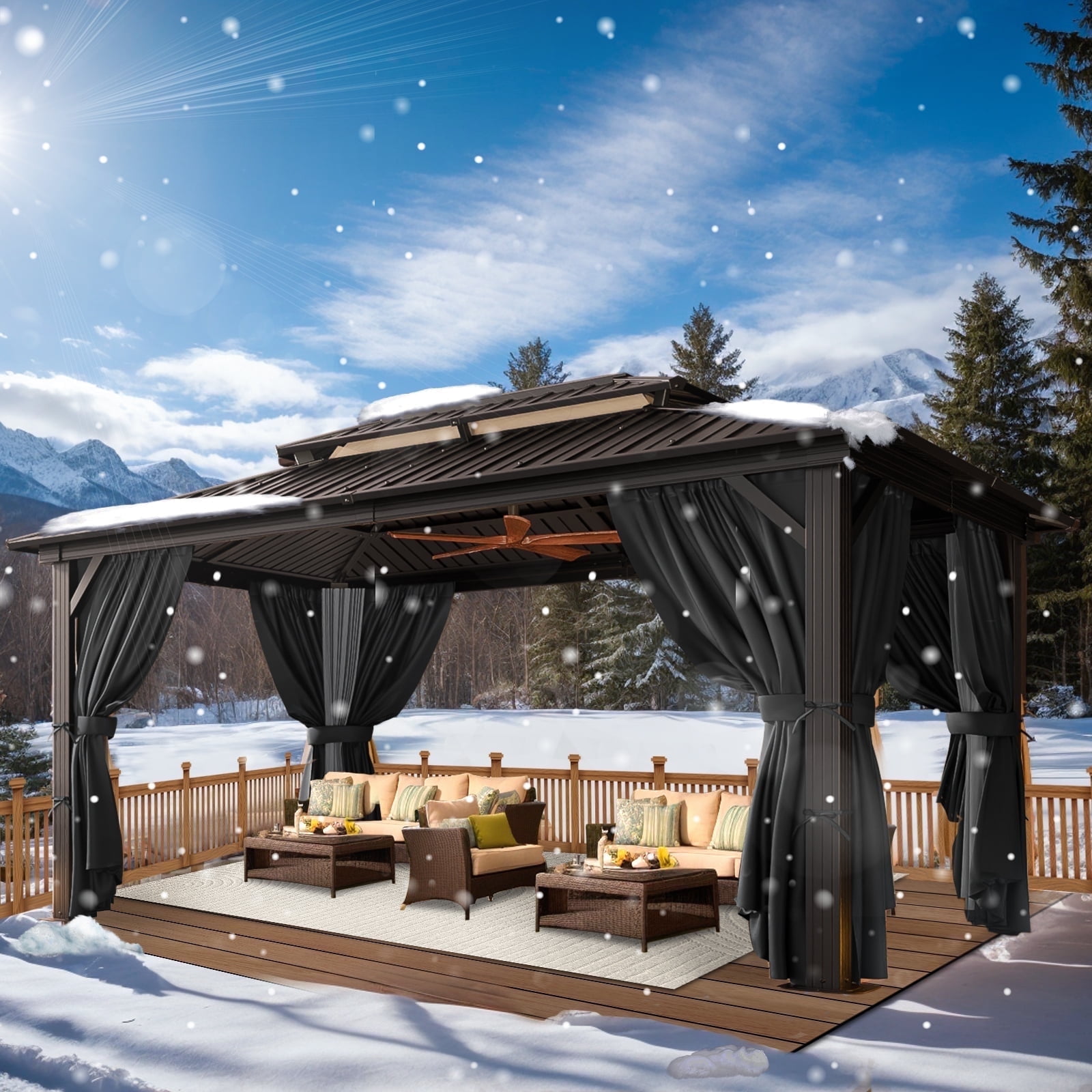 COBIZI Hardtop Gazebo with Netting and Curtains, Outdoor Aluminum Canopy for Backyard and Patio (Black, 10x15 ft) s97f0