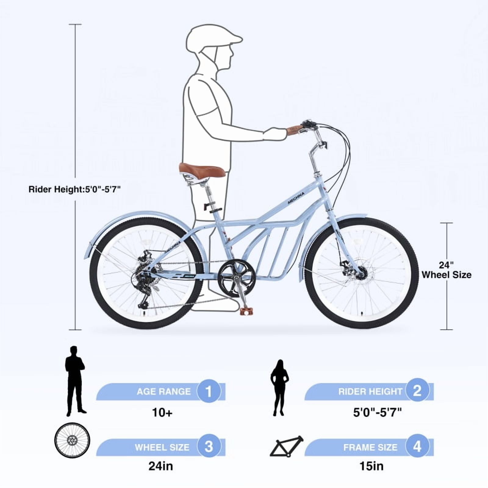 Harmie Women’s Cruiser Bike, 6-Speed Commuter Bicycle with Steel Frame and Double Disc Brakes (Blue, 24 in) 5kco5