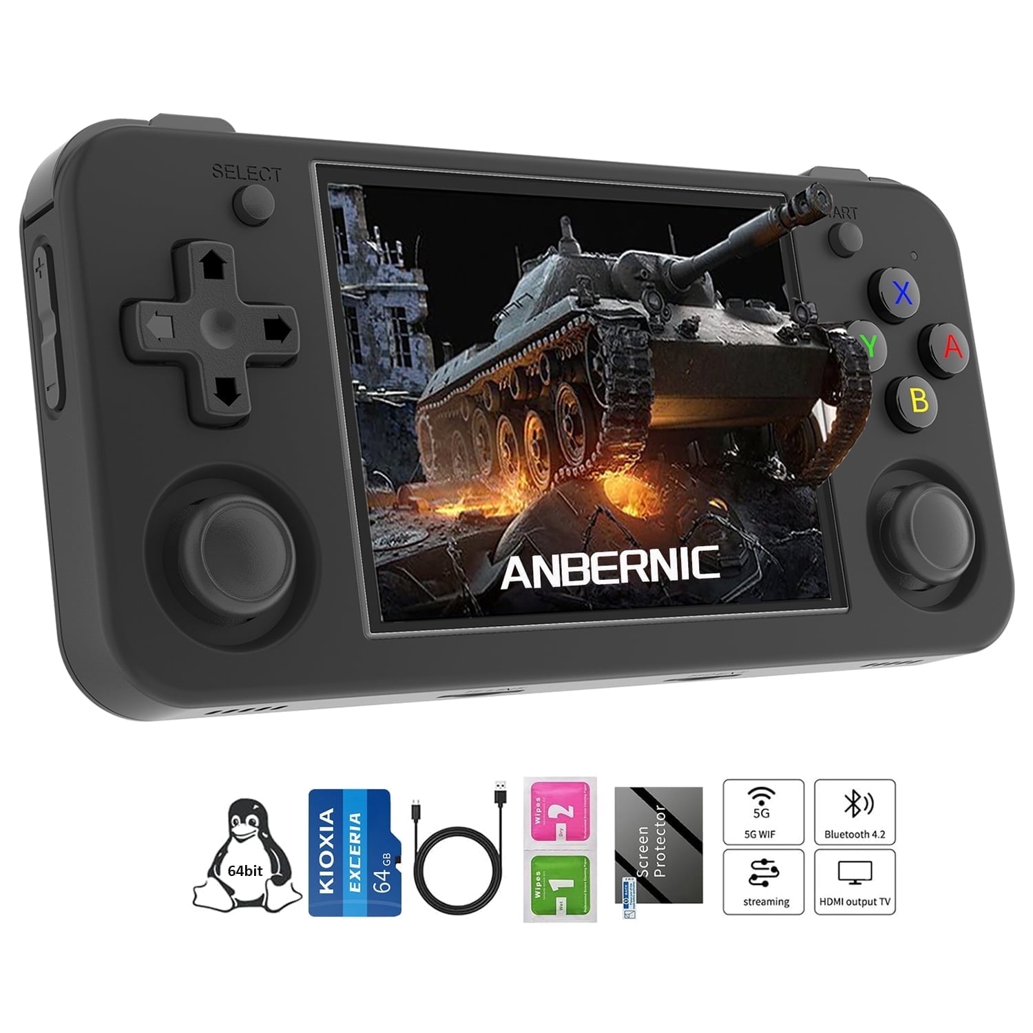 Anbernic RG35XXH Handheld Game Console, 3.5-inch IPS Display, 5G WiFi & Bluetooth, HD TV Output (Black) 9ylrv