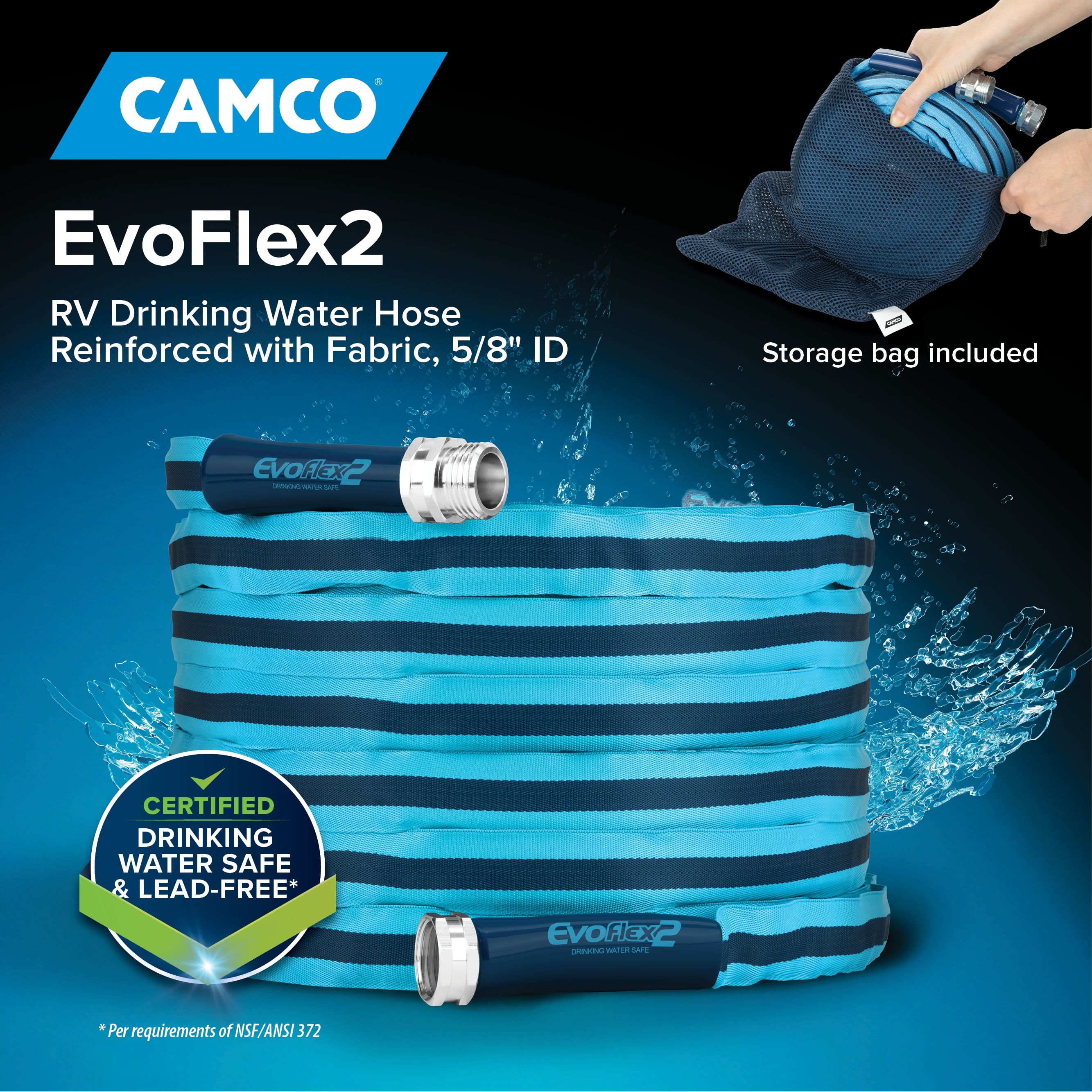 Camco EvoFlex2 RV Drinking Water Hose, Lead-Free & BPA-Free Flexible Water Supply Line (Blue, 50 ft x 0.625 in) rvh6z