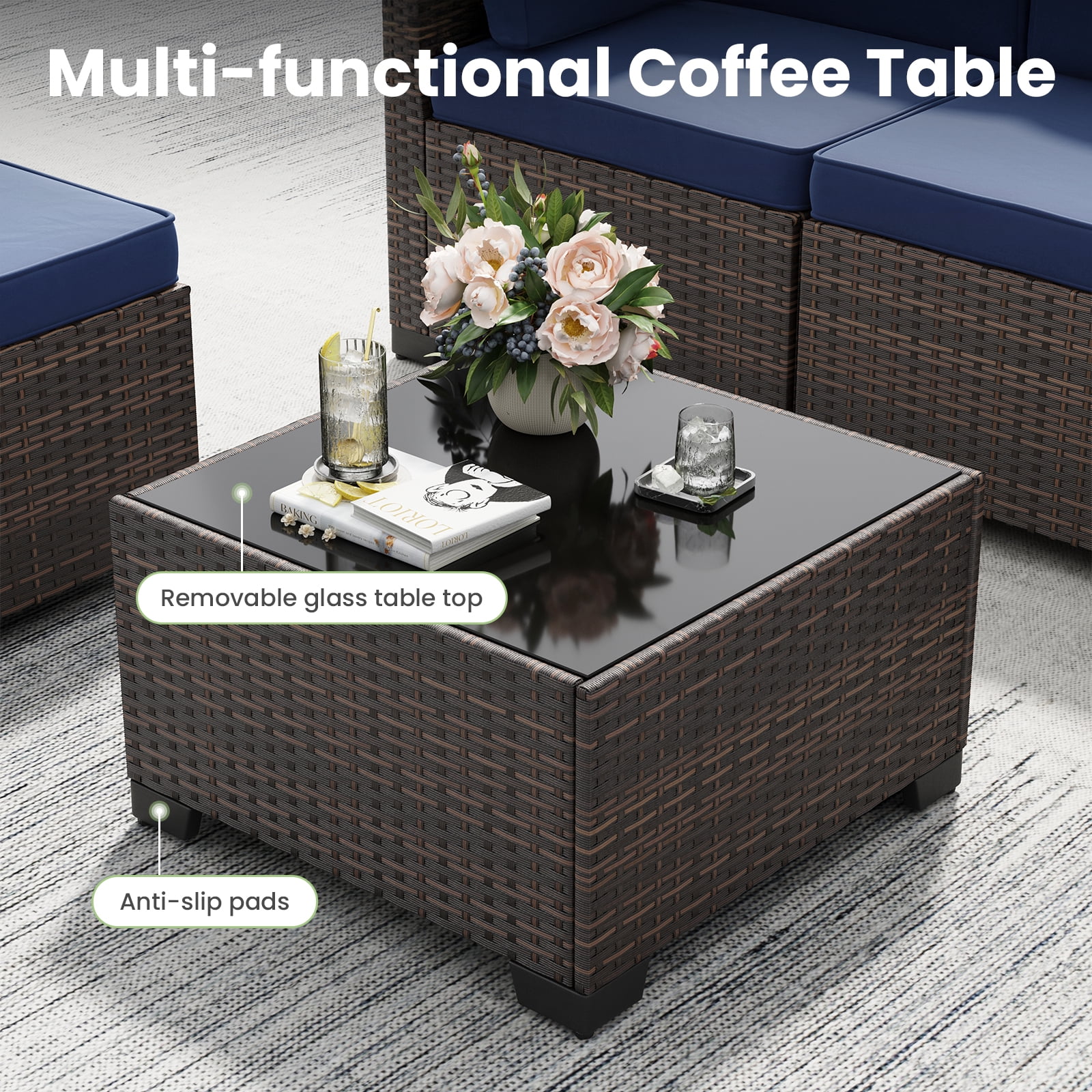 STARY 6-Piece Outdoor Sectional Sofa Set with Wide Armrests, PE Rattan Patio Conversation Furniture (Blue, 6-Piece Set) qf0g7