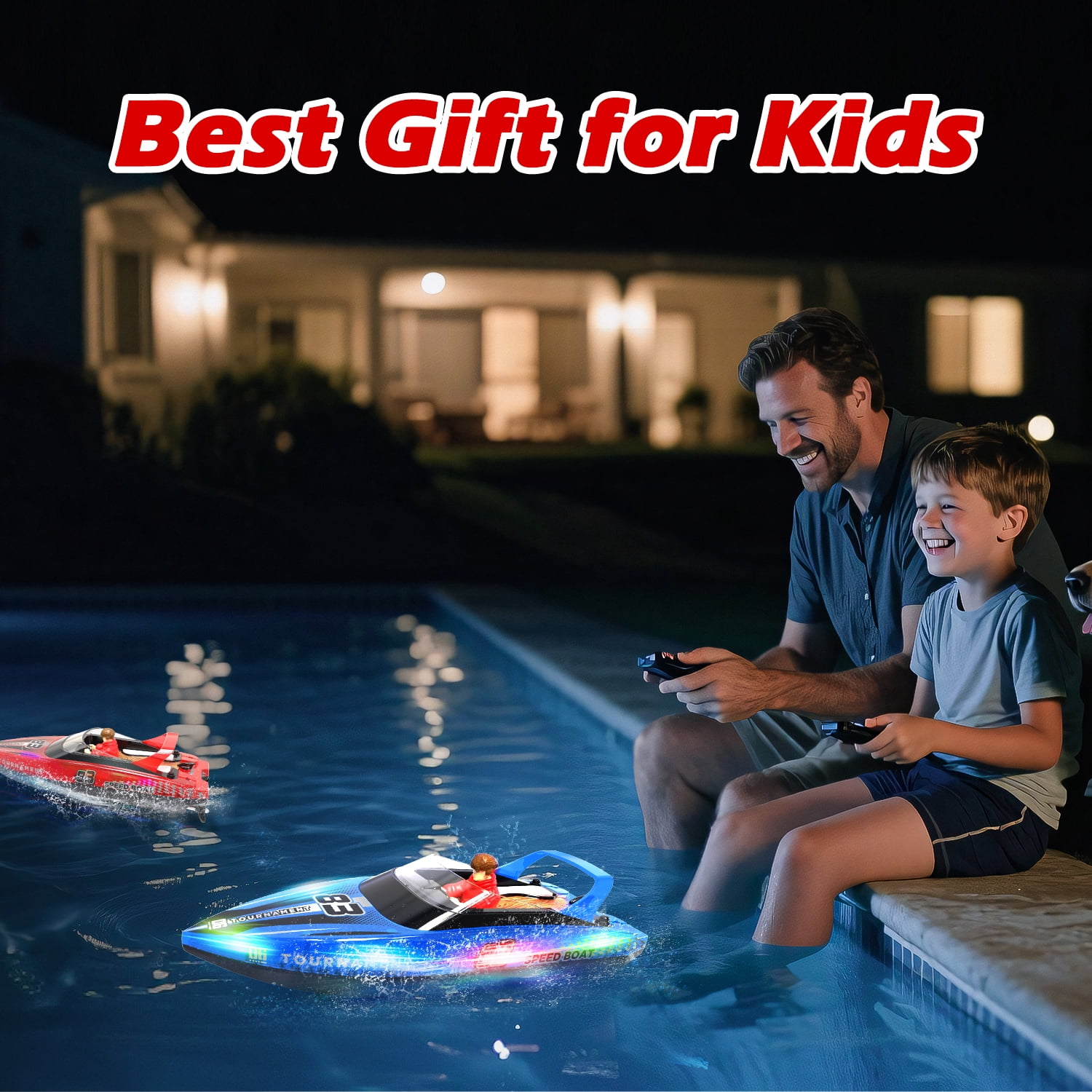 JoyStone RC Boat with LED Lights, Dual Motor Remote Control Racing Speedboat for Pools and Lakes (Blue, 10 in) dva7n