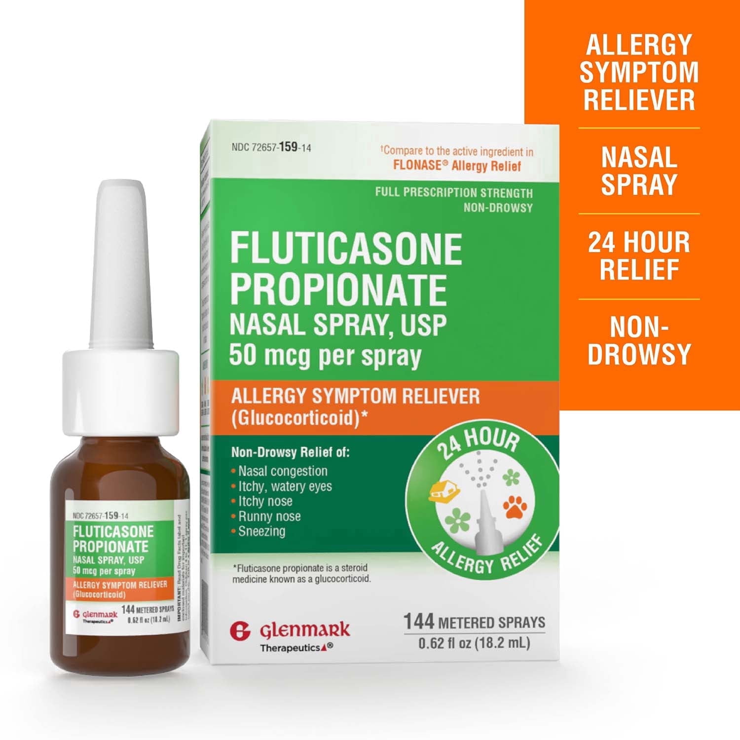 Glenmark Fluticasone Propionate Nasal Spray, Allergy Symptom Reliever, Non-Drowsy (144 Metered Sprays) 0bw9m