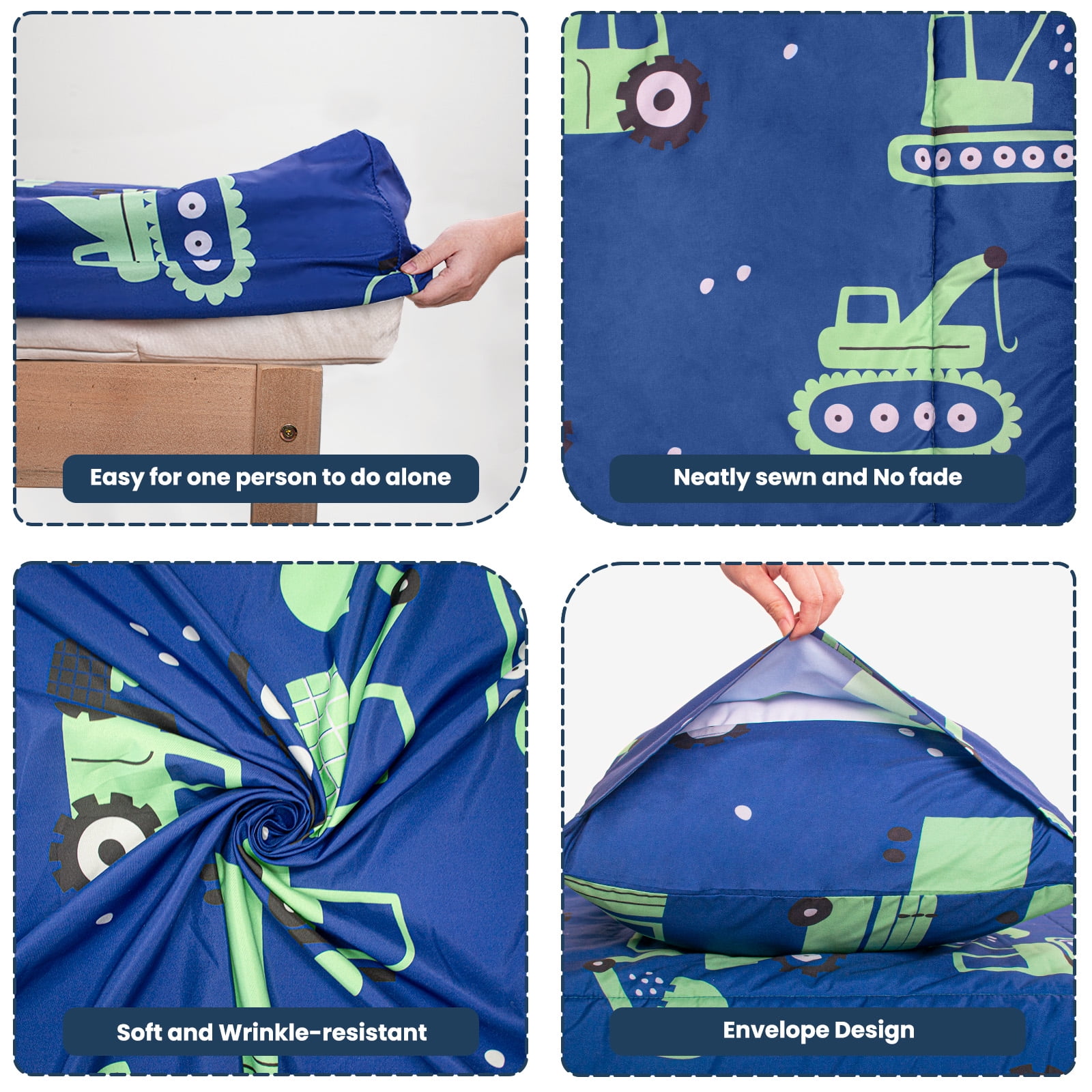Beavtaens 4-Piece Toddler Bedding Set, Soft Breathable Comforter and Sheet Set for Boys (Green Cars, 4-Piece Set) hnq6k