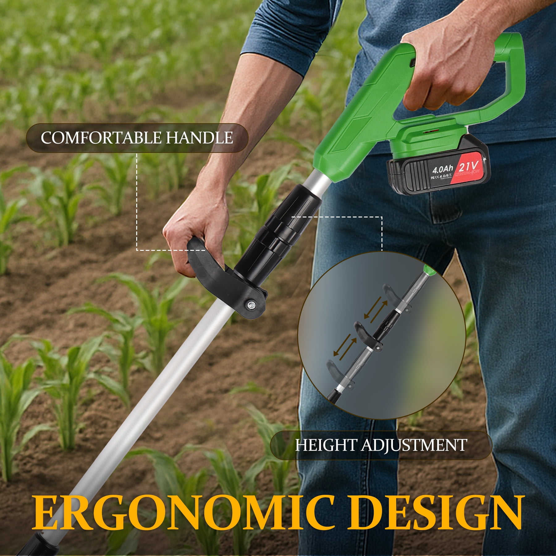 HUSGW 21V Cordless Electric Garden Tiller Cultivator (9 in Tilling Width, 2 Batteries) 85036