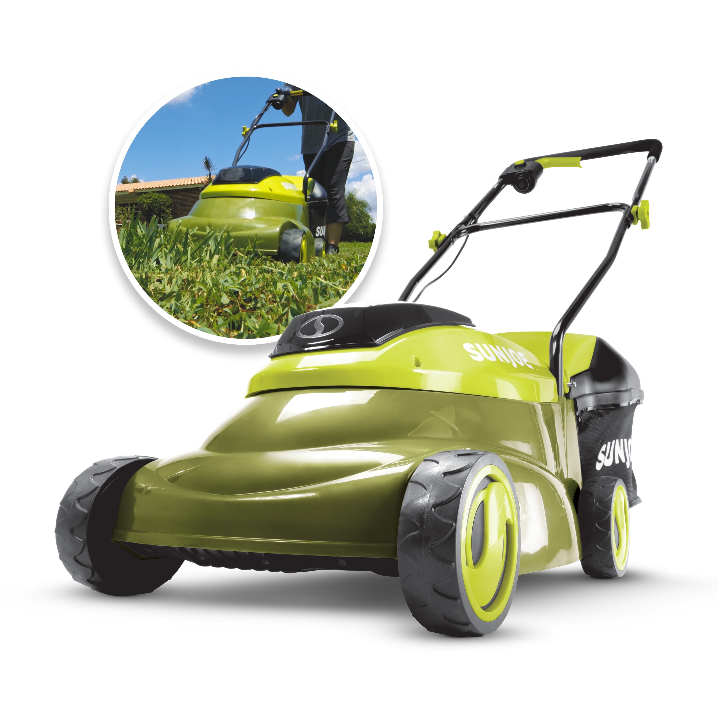 Sun Joe 24V Cordless 14-inch Brushless Push Lawn Mower (Green, 23.1 lb) d7rof