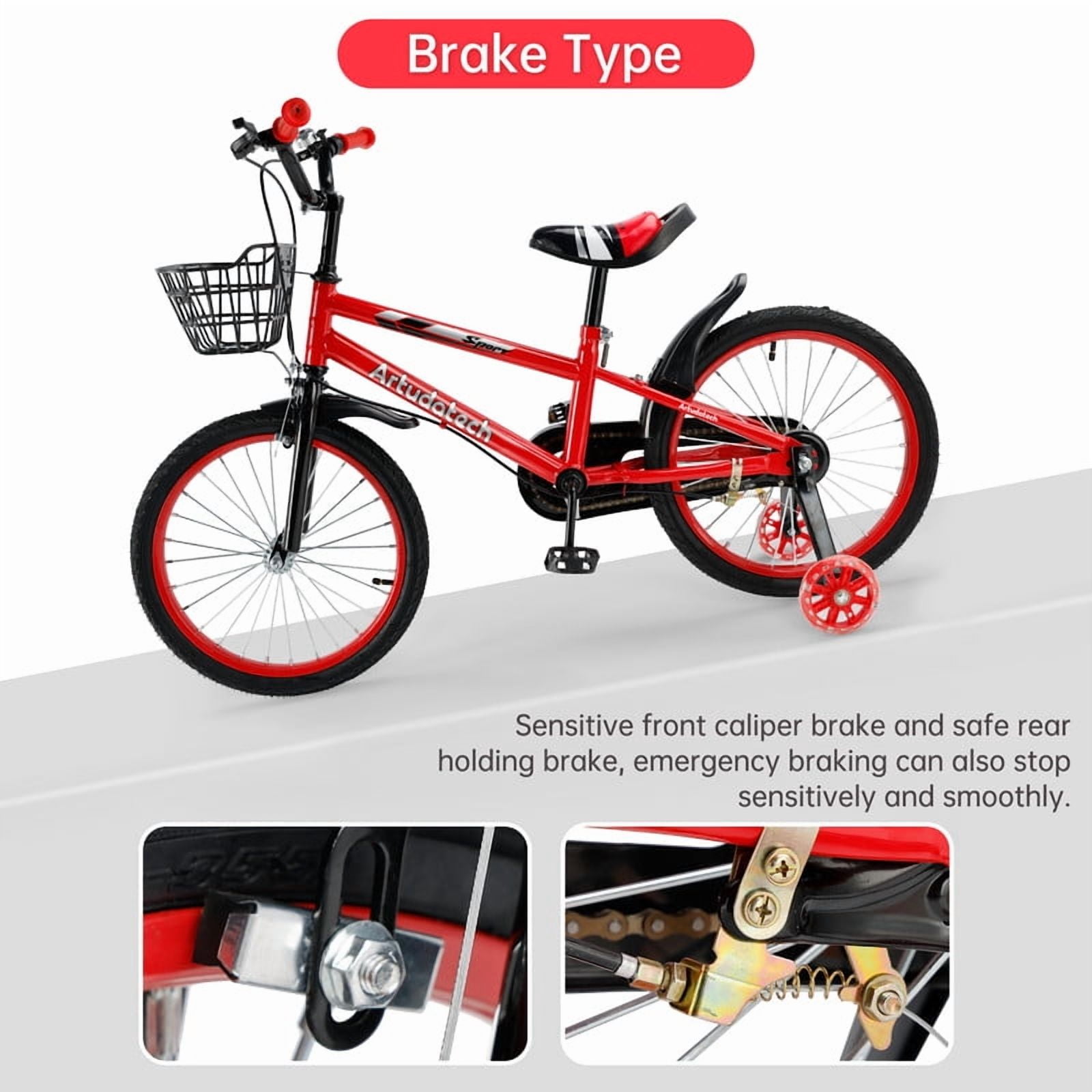 Bruce & Shark Kids Bicycle with Training Wheels and Basket (Pink, 14 in) mzfkv