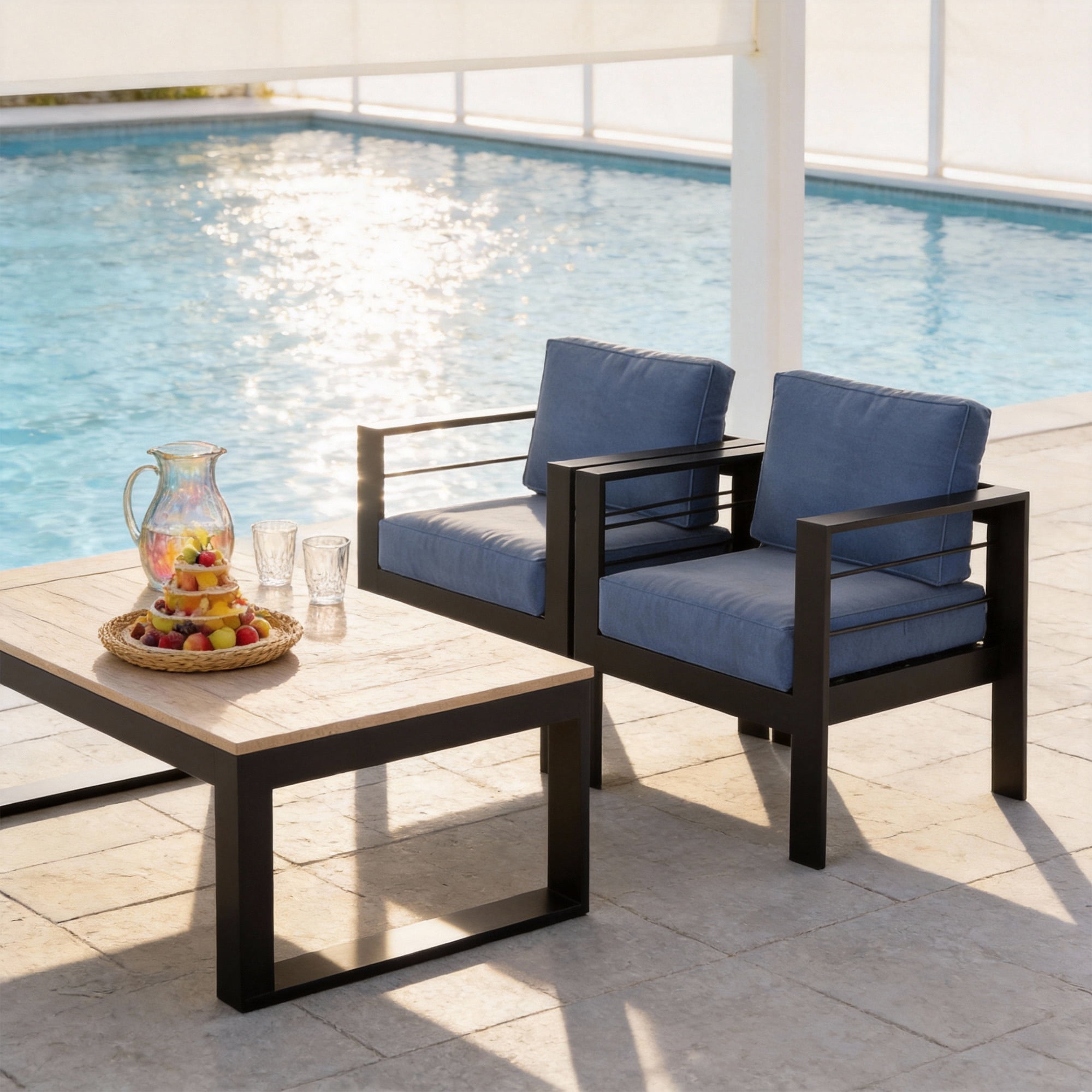 Kiootto Aluminum Patio Armchair Set (2-Piece, Blue Cushions, 28 in W x 26 in D x 32 in H) kfbl0