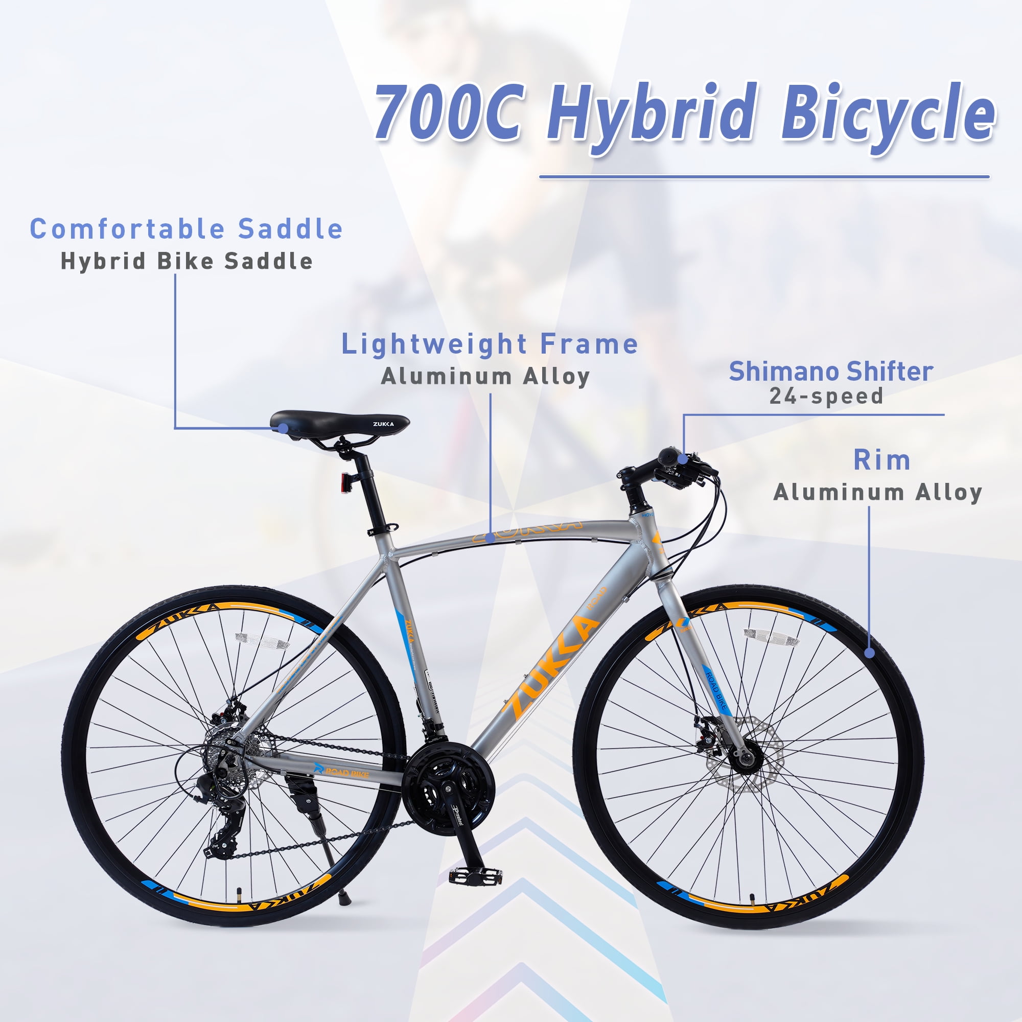 Historyli Go5H Road Bike, 24-Speed Aluminum Alloy Commuter Bicycle with Disc Brakes (Silver, 700C) 0kv9p