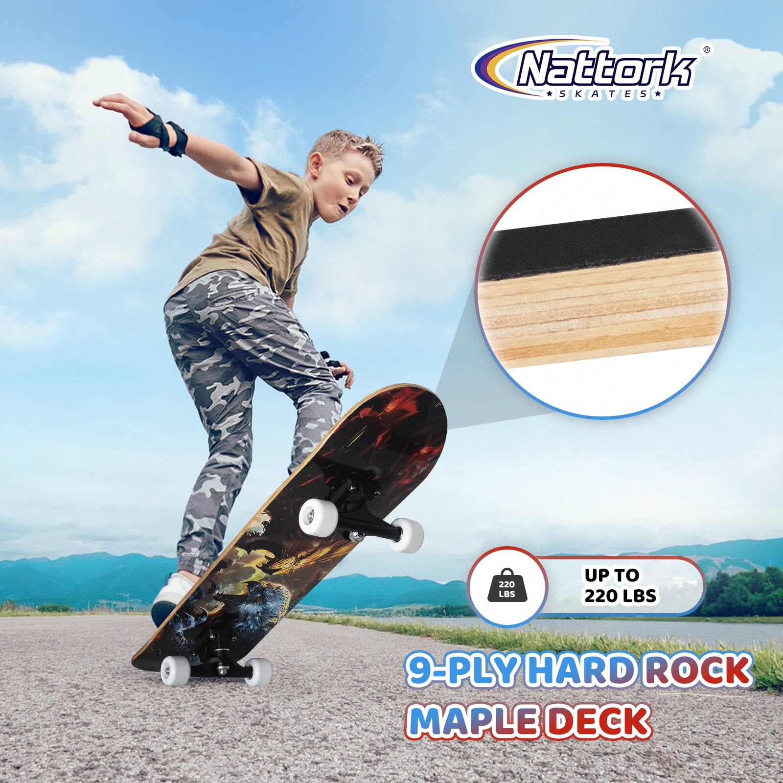 MammyGol 31 Inch Standard Skateboard (9-Layer Canadian Maple Deck, ABEC-7 Bearings, Complete Trick Board for Beginners) mljt5