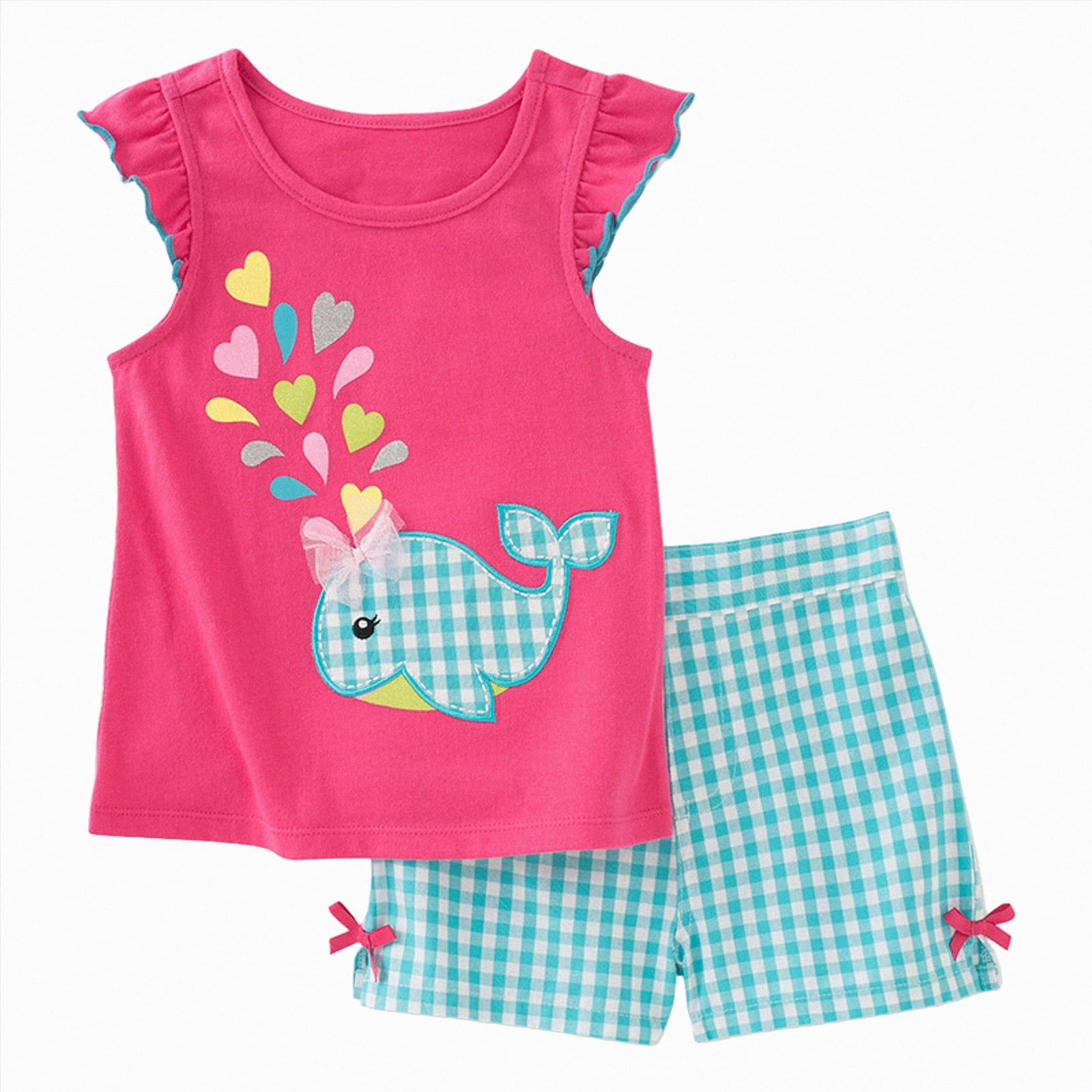 CAICJ98 Toddler Girl Summer Outfit Set Cotton Sleeveless Top and Shorts (Hot Pink, 4-5 Years) jnmz6