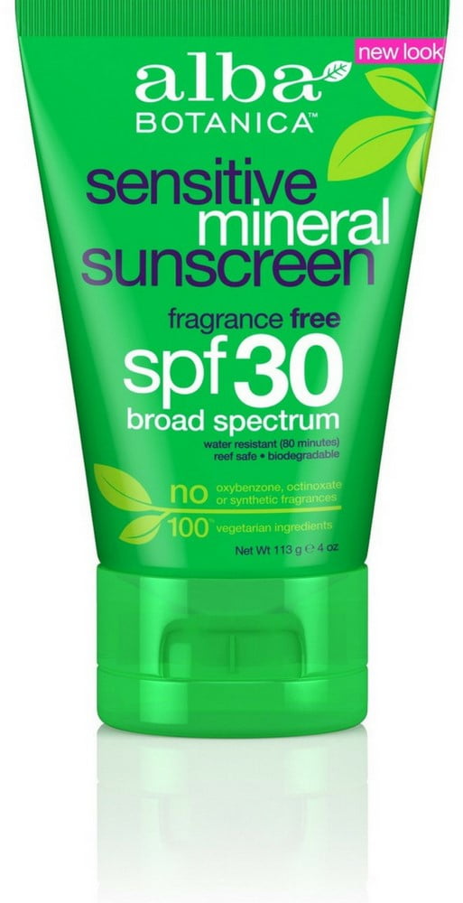 Alba Botanica Sensitive Mineral Sunscreen Lotion (SPF 30, Fragrance Free, 4 oz) 4x2nv