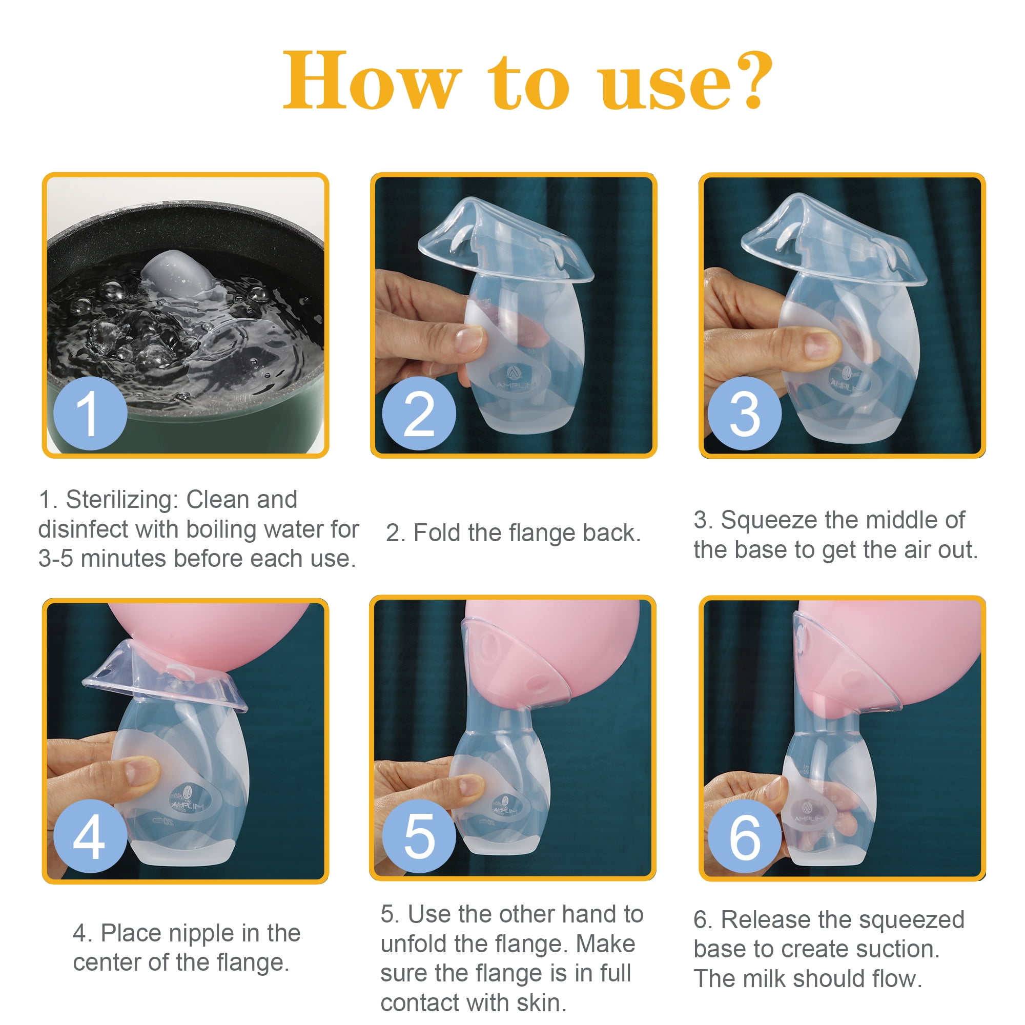 Amplim Manual Silicone Breast Pump, Portable Hand-Operated Milk Collector (Clear, 4 oz) xfqg9