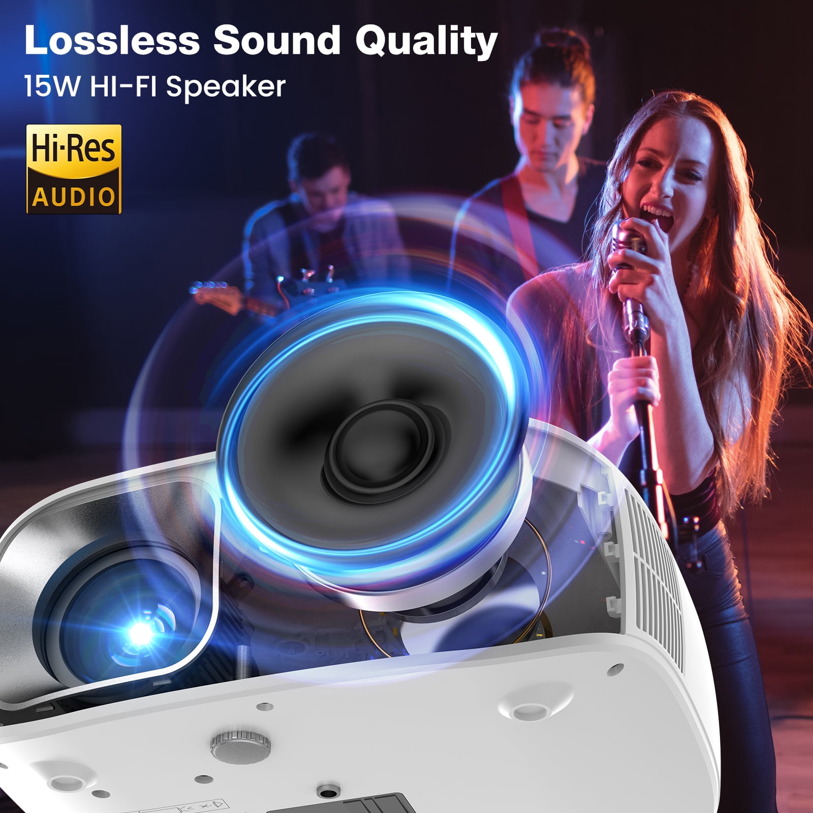 AUOSHI Native 1080P Portable Projector with WiFi and Bluetooth (White, 200 in) pdyl3