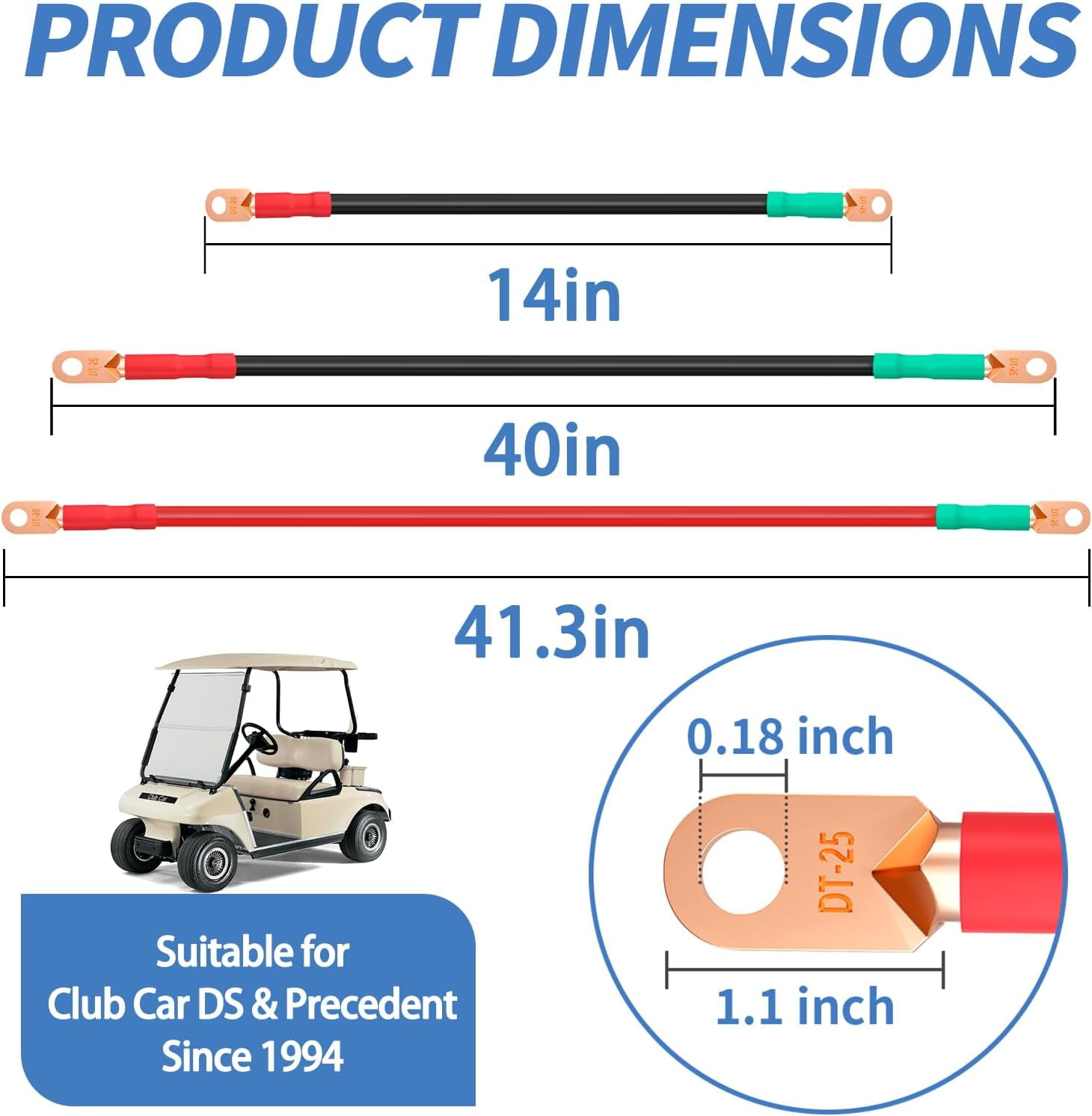 10L0L Golf Cart Battery Cable Set for Club Car DS & Precedent 48V (4 Gauge, 7-Piece Kit) cgbsv