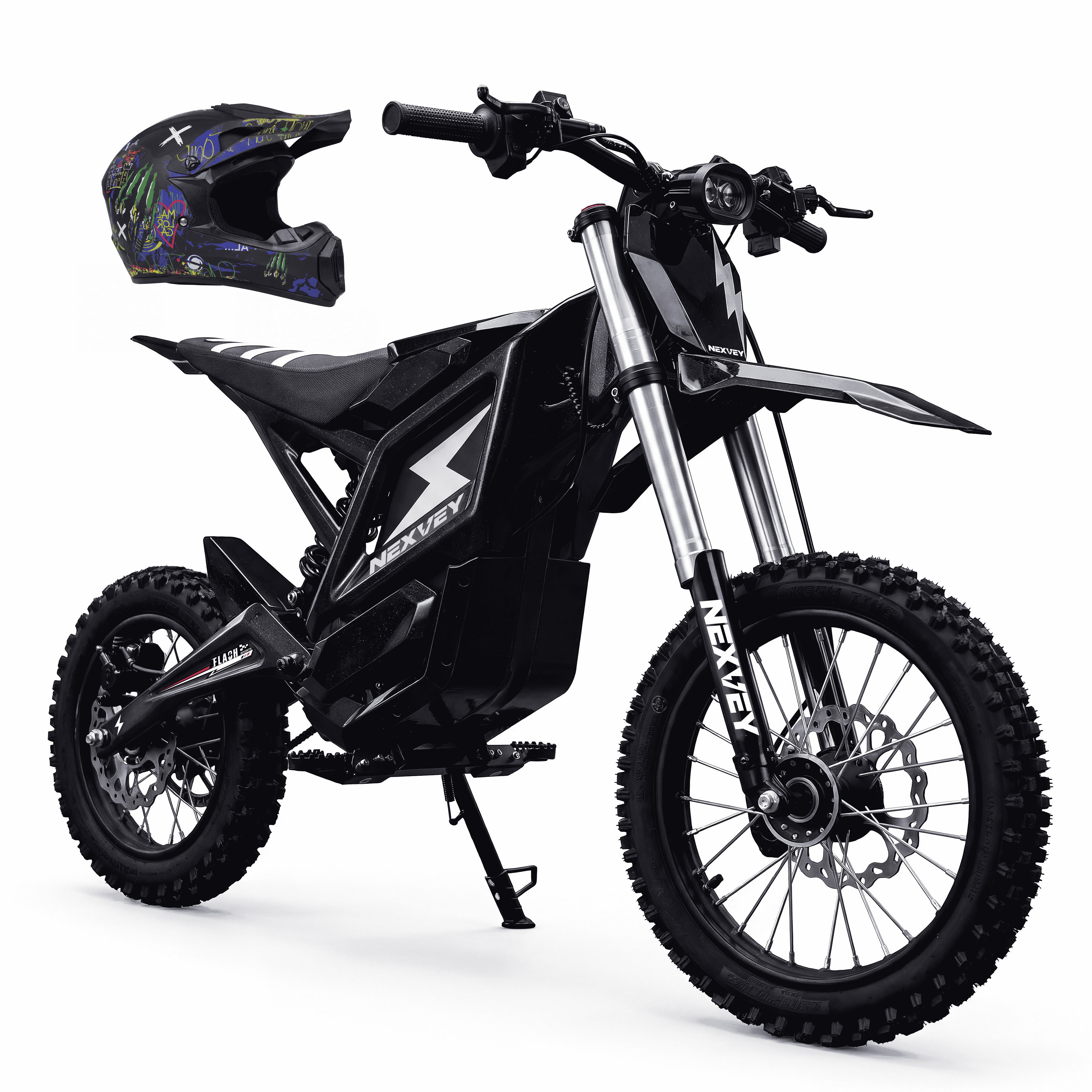NEXVEY FLASH Electric Dirt Bike with Helmet (Black, Size L) 2y5pf