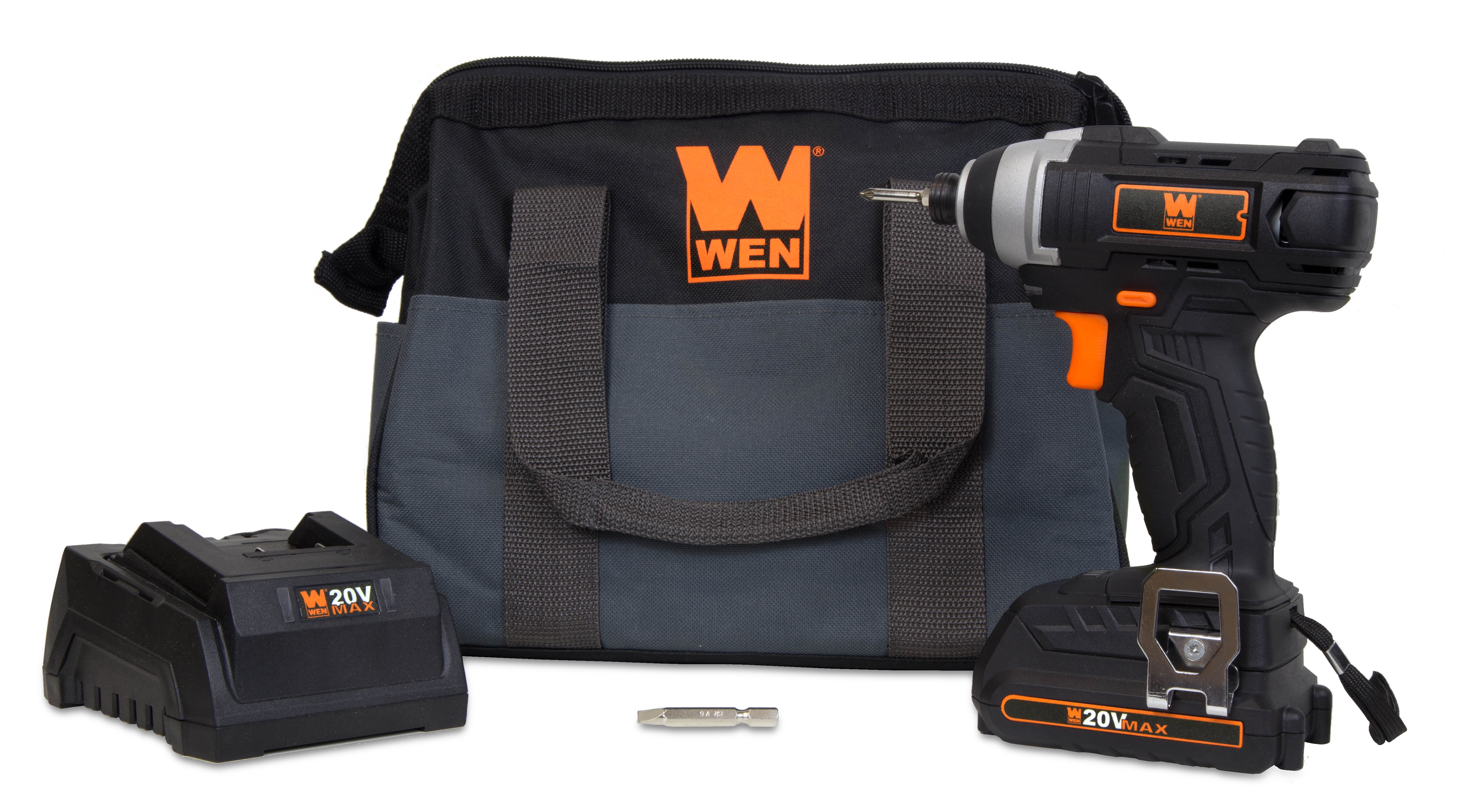 WEN 20-Volt MAX Cordless Impact Driver Kit with Battery, Charger, and Carrying Bag (1/4 in) ks4ot