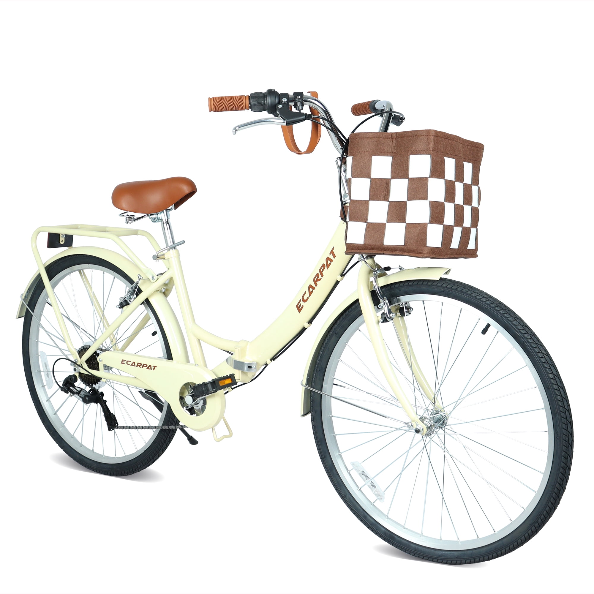 Tyethy 26-inch Womens Beach Cruiser Bike, 7-Speed Steel Frame City Bicycle (Beige, 26 in) 14zmv