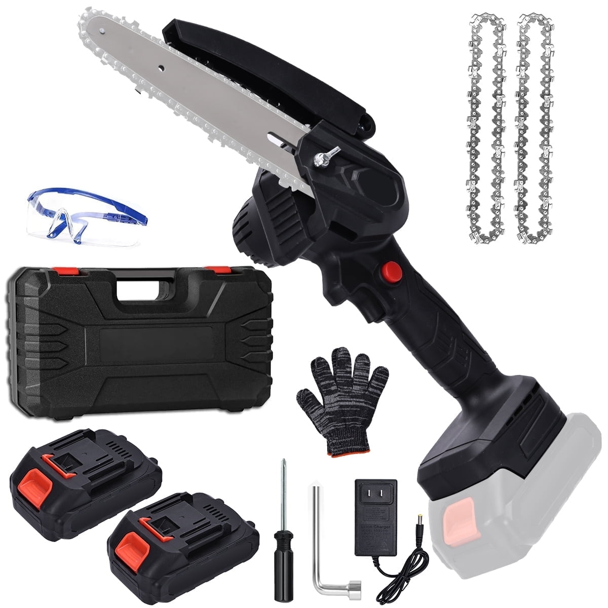 HDJ 6 inch Cordless Mini Chainsaw with 2 Batteries (Black, 6 in) g17ks