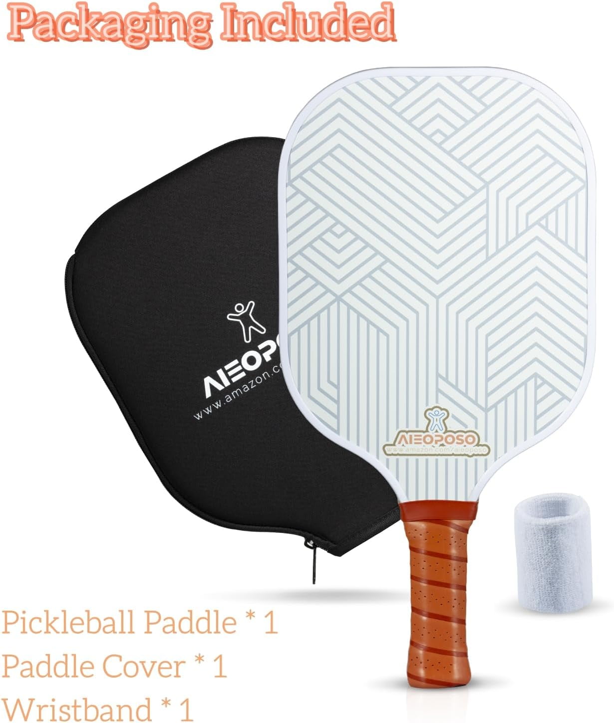 Aieoposo Fiberglass Pickleball Paddle Set with Cover and Wristbands (White, 1 Pack) 6fh86