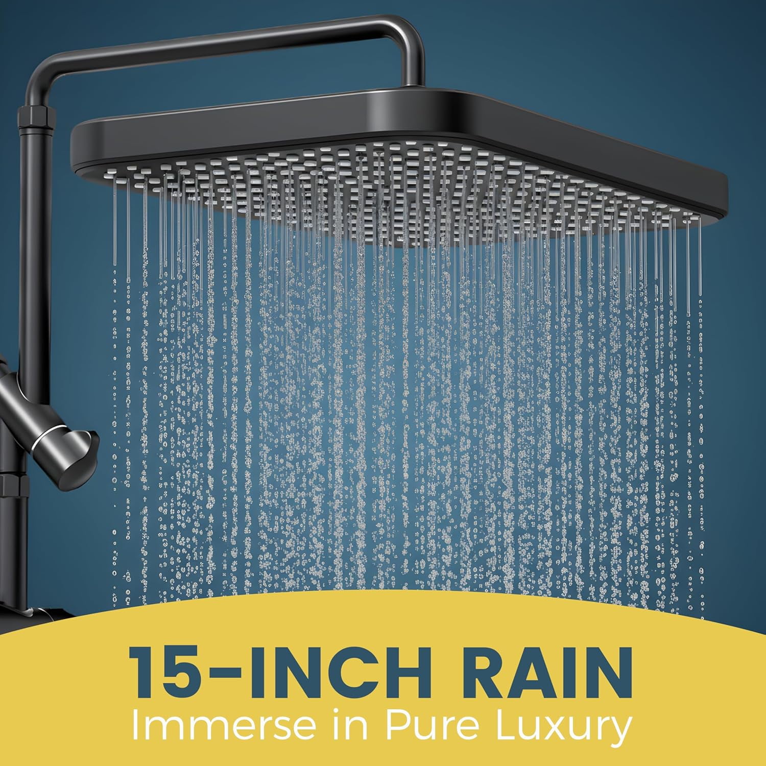 ROSYNEY 15 in Rainfall Shower Head with Handheld Combo, 8-Setting Sprayer, Adjustable Extension Arm (Matte Black, 15 in) gljoq
