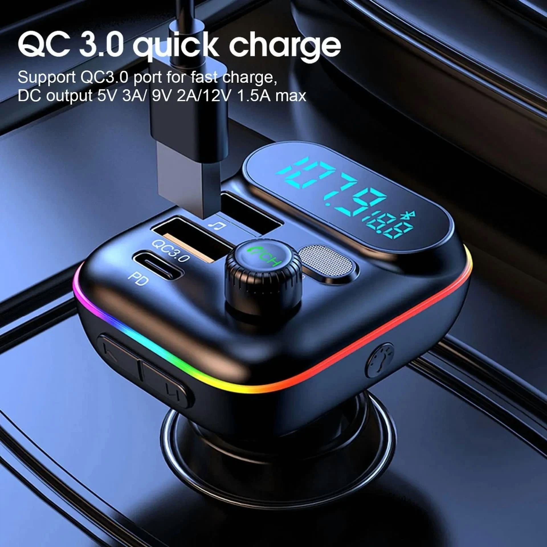 Rhea Bluetooth 5.0 Car FM Transmitter Adapter with USB Aux Hands-Free MP3 Music Player (Universal) lve24 - Image 2