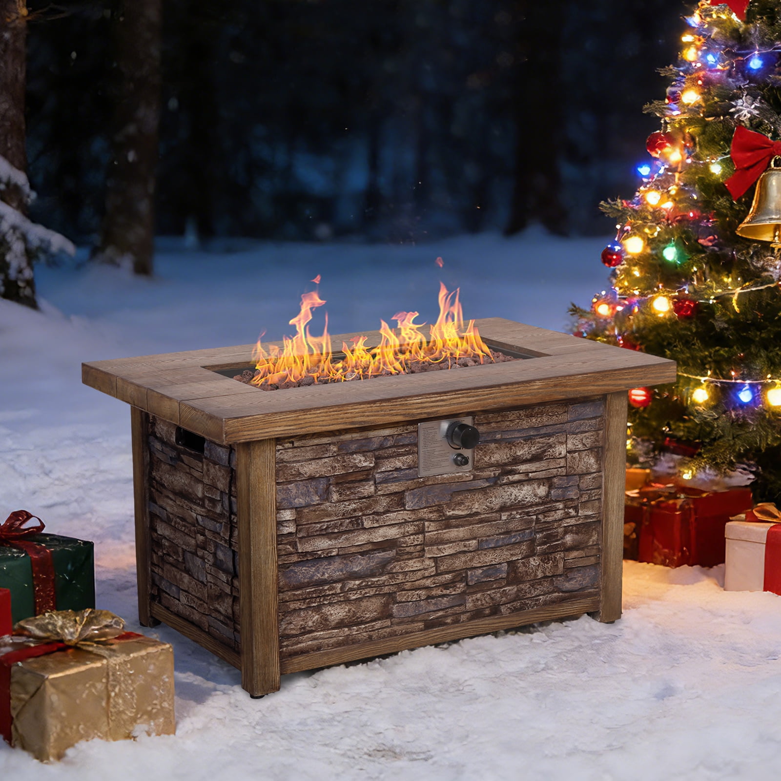 Afterglow Rectangular TerraFab Propane Fire Pit Table with Weather Cover and Lava Rocks (Brown, 43.5 in L x 27.36 in W x 23.8 in H) nn6lw
