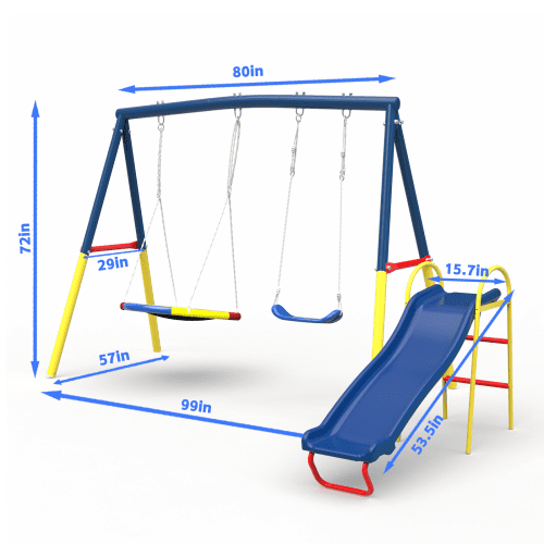 KDYMOD 3-in-1 Outdoor Swing Set for Backyard, Heavy-Duty Steel Frame Kids Playground Equipment (Blue) o211v