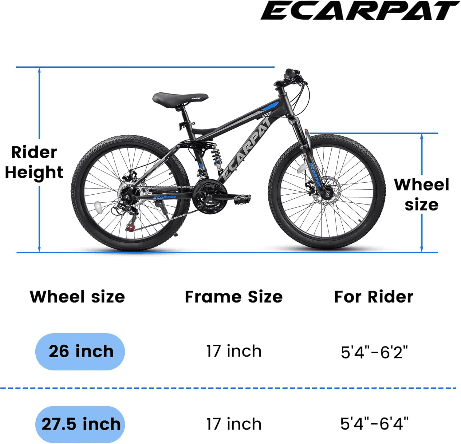 ESRIDOM 26 in Mountain Bike, 21-Speed Full Suspension MTB with Dual Disc Brakes (Black, 26 in) 7xb0o