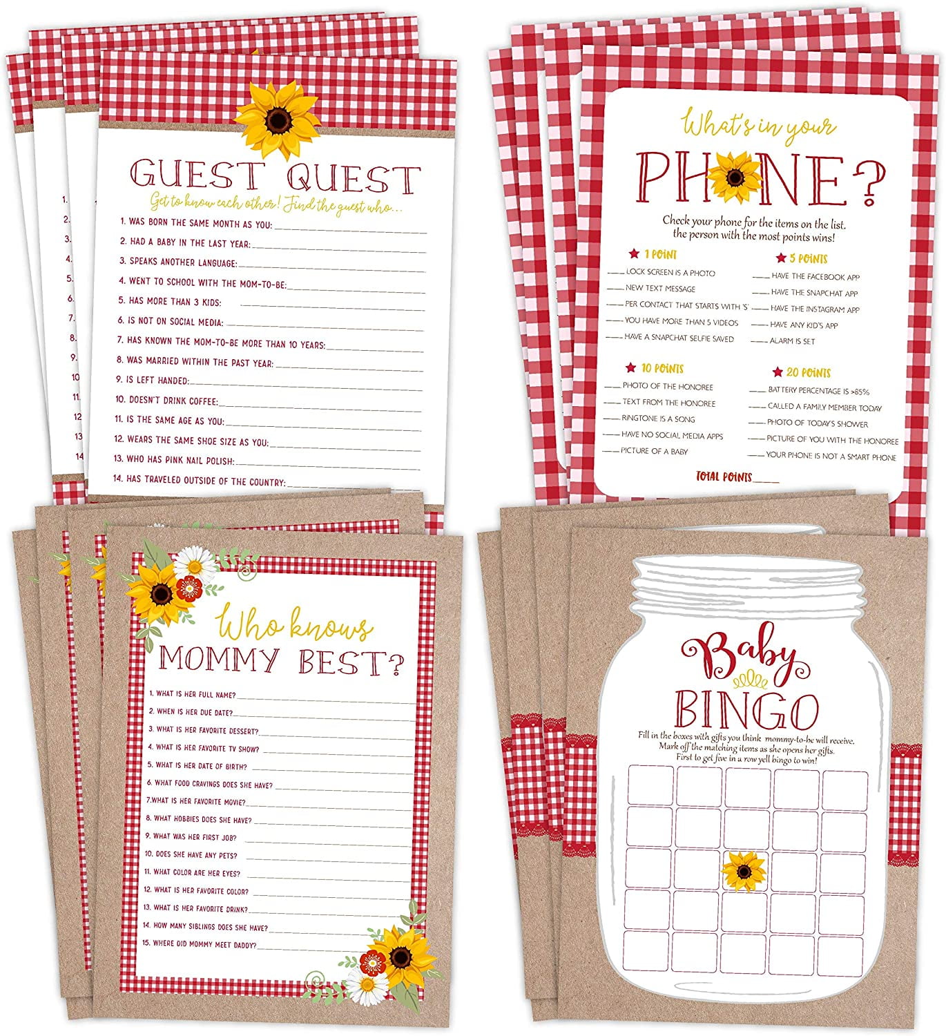 Your Main Event Prints BBQ Baby Shower Games Activity Set (4-Game Pack, 5 in x 7 in) jgpp4