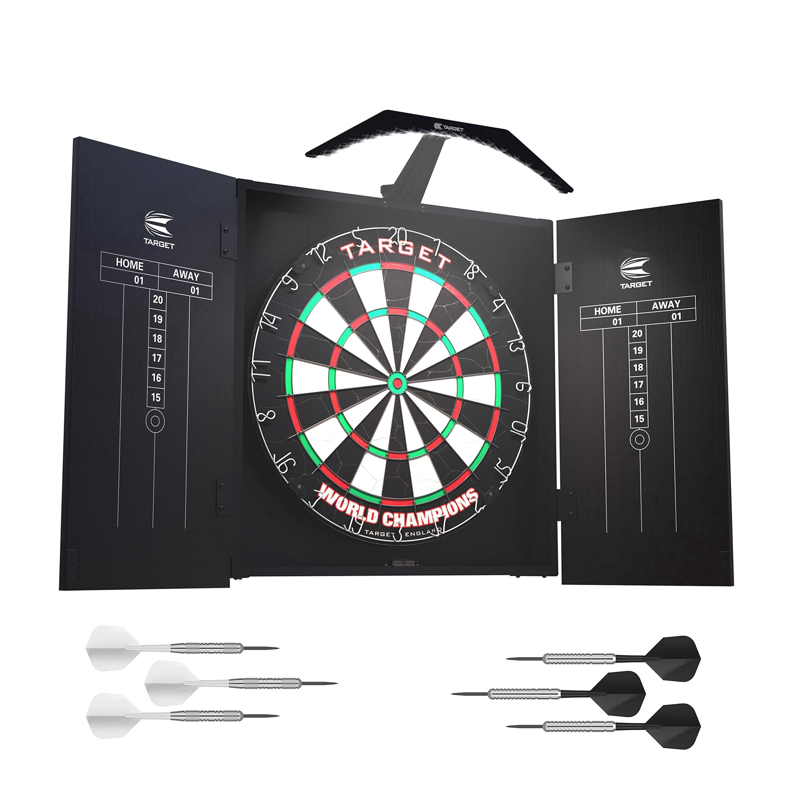 Target Darts Arc Dartboard Cabinet Set with LED Lighting System (Black, 22.8 in x 4.3 in) thzyd