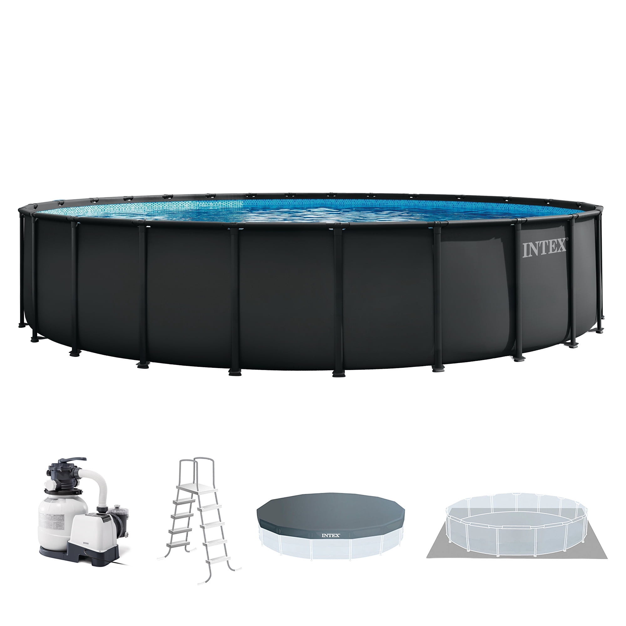 Intex Ultra XTR Round Frame Above Ground Swimming Pool Set with Pump and Ladder (Dark Gray, 24 ft x 52 in) g55hu