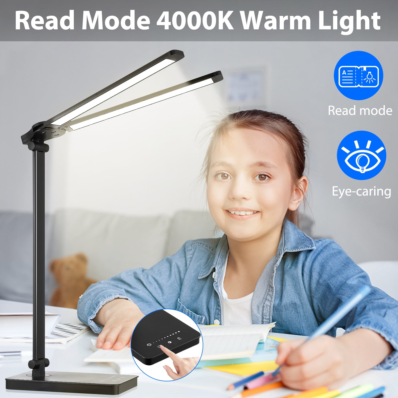 JOUALY LED Dimmable Desk Lamp with Touch Control and Foldable Design (5 Lighting Modes, 10 Brightness Levels) 0judp
