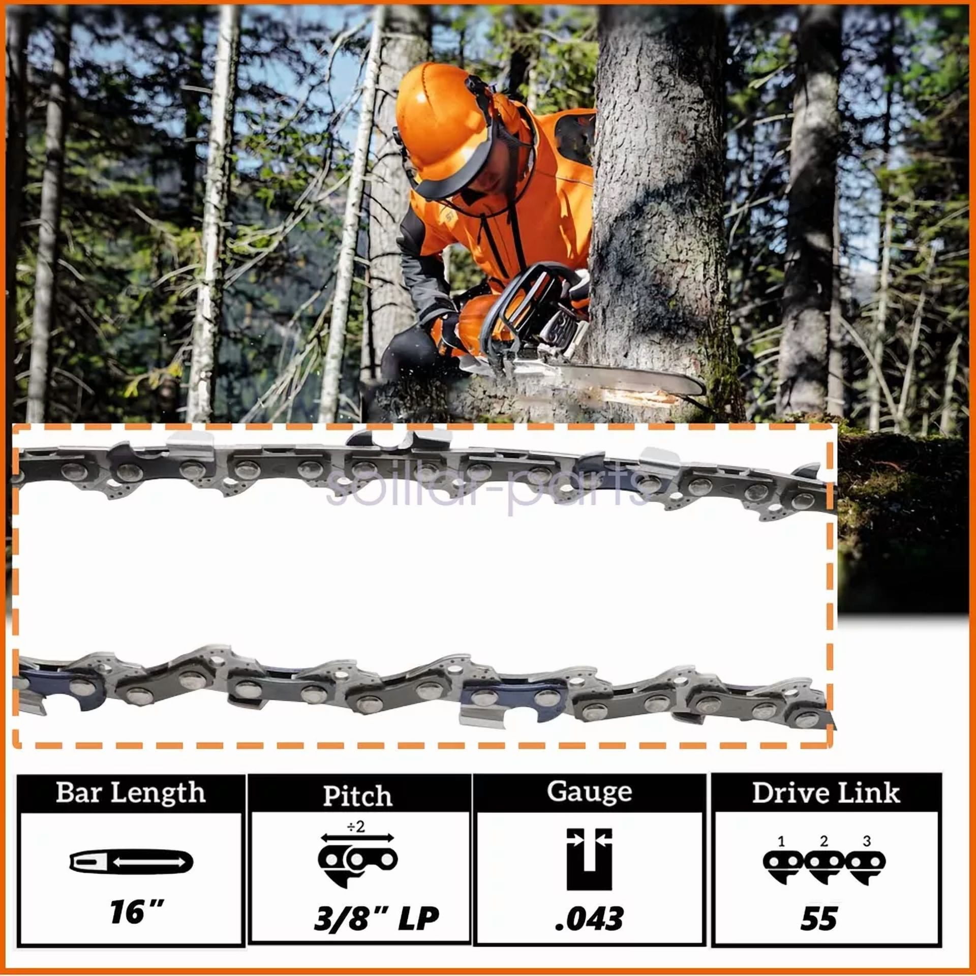 YANI Chainsaw Replacement Chain for Stihl MS170 MS180, 16 in Bar, 3/8 in LP, 55 DL, .043 Gauge (2 Pack) 6omhh