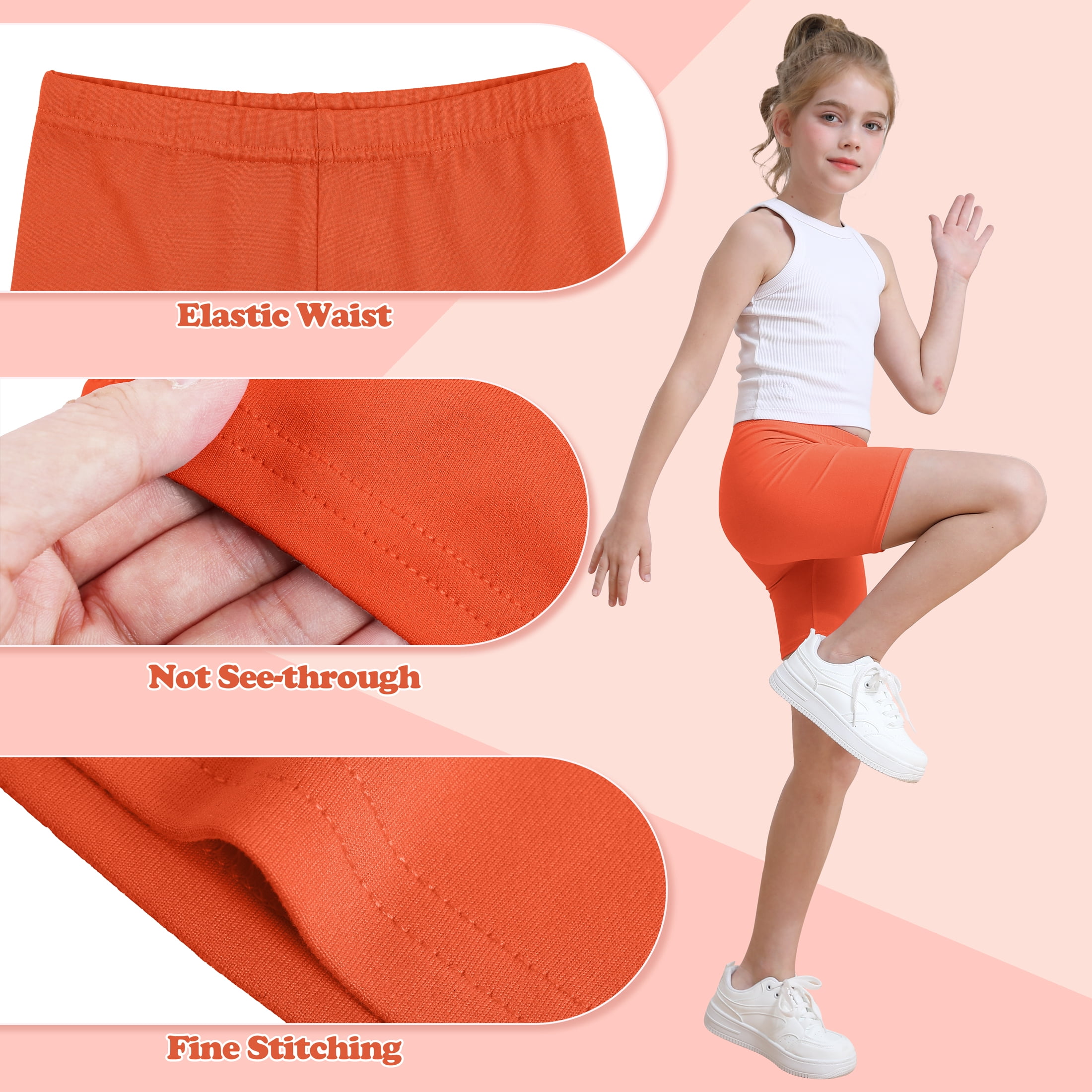 Resinta Girls Bike Shorts Under Dress Dance Cartwheel Shorts (Orange, 6 Pack) 6l54b