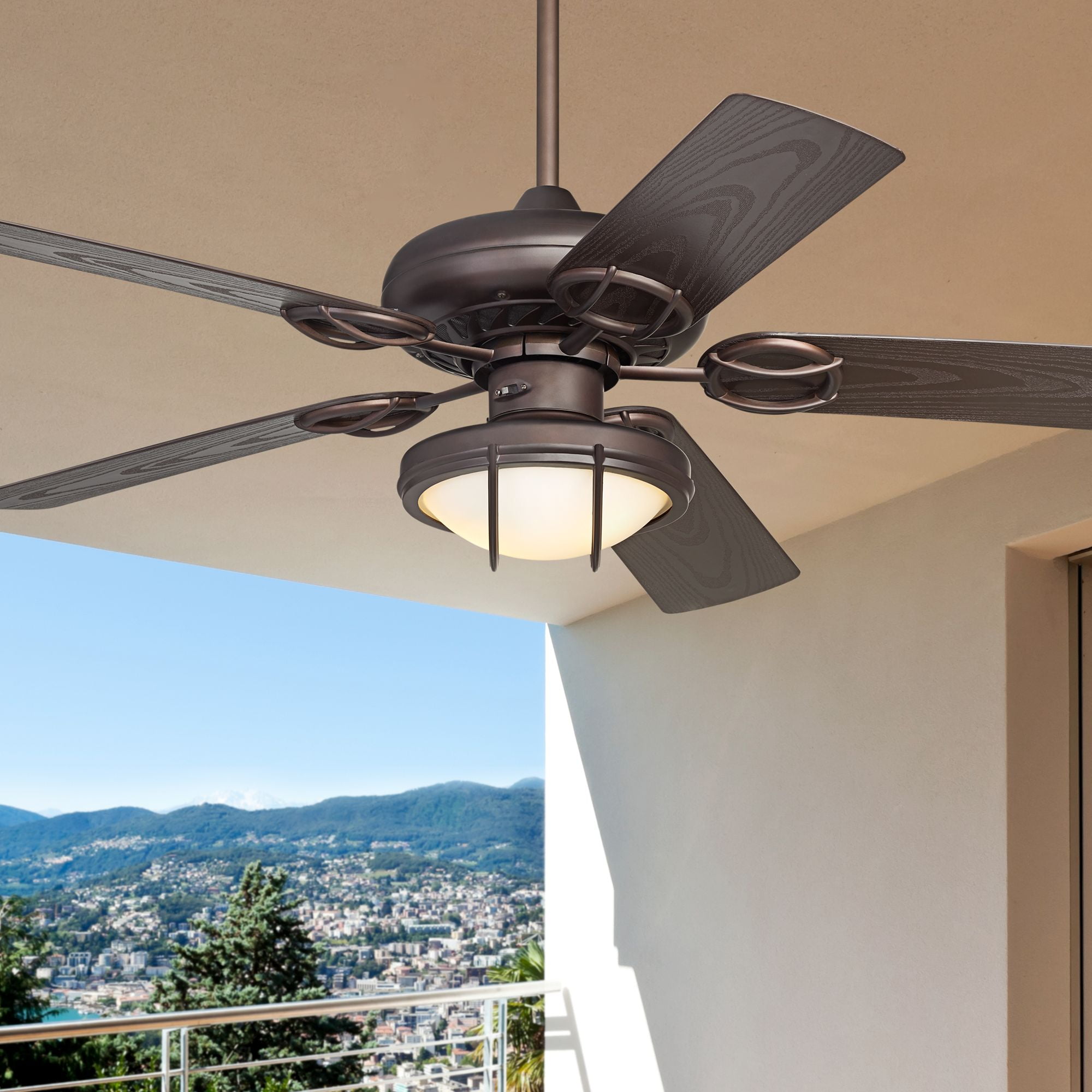 Casa Vieja Orb Rustic Indoor Outdoor Ceiling Fan with LED Light Kit (Oil Rubbed Bronze, 52 in) obf85