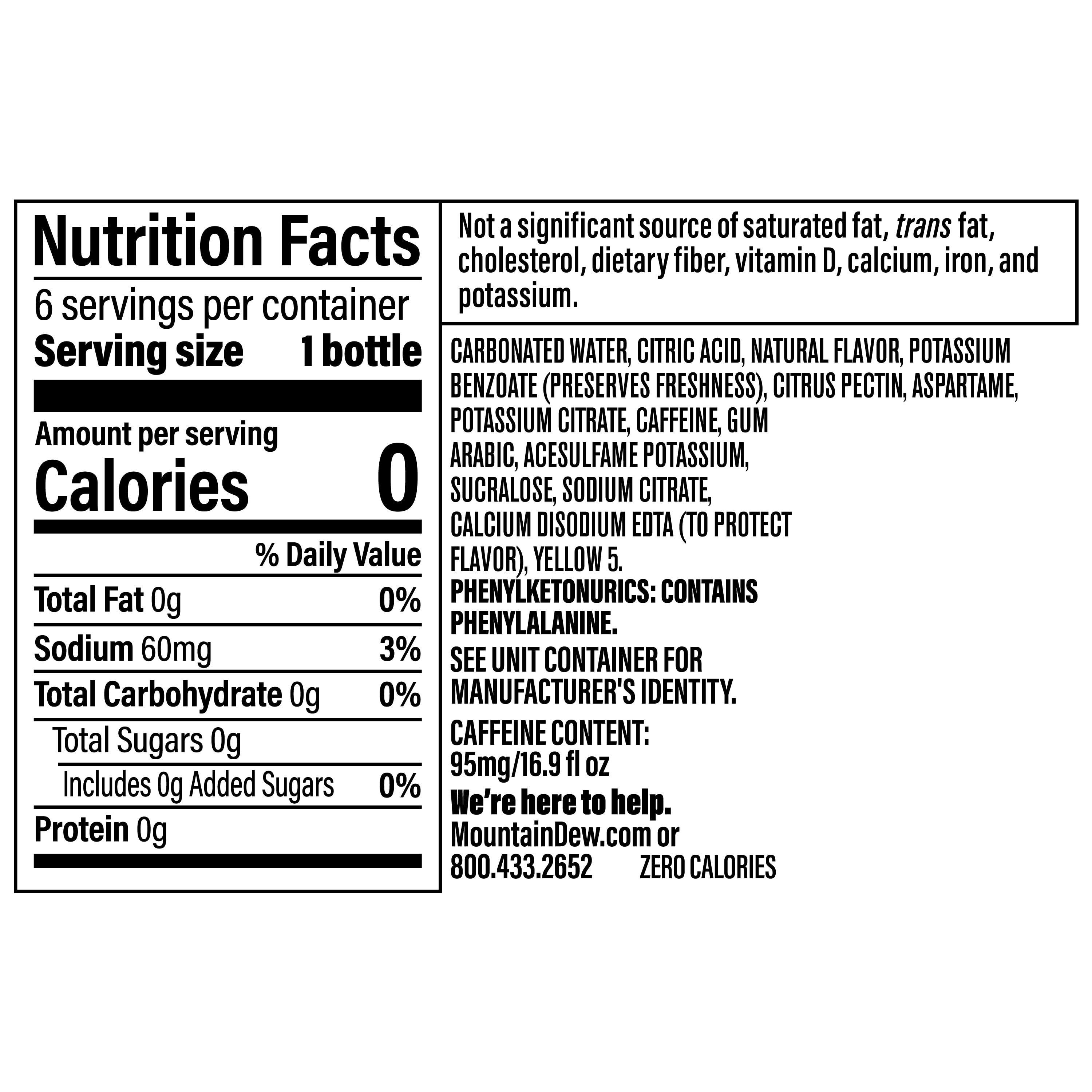 Mountain Dew Zero Sugar Citrus Soda, Bold Refreshing Flavor (16.9 fl oz, 6 Pack) miaq7