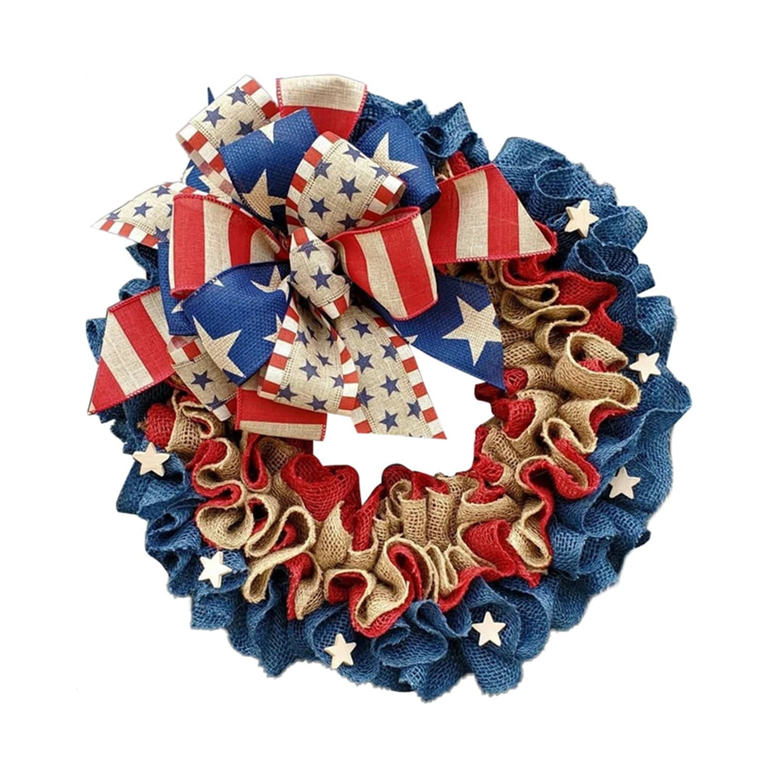 IUAMXWU Patriotic Burlap Wreath, American Flag Bow Ruffled Decor for Front Door (Red, 16 in) p3bnx