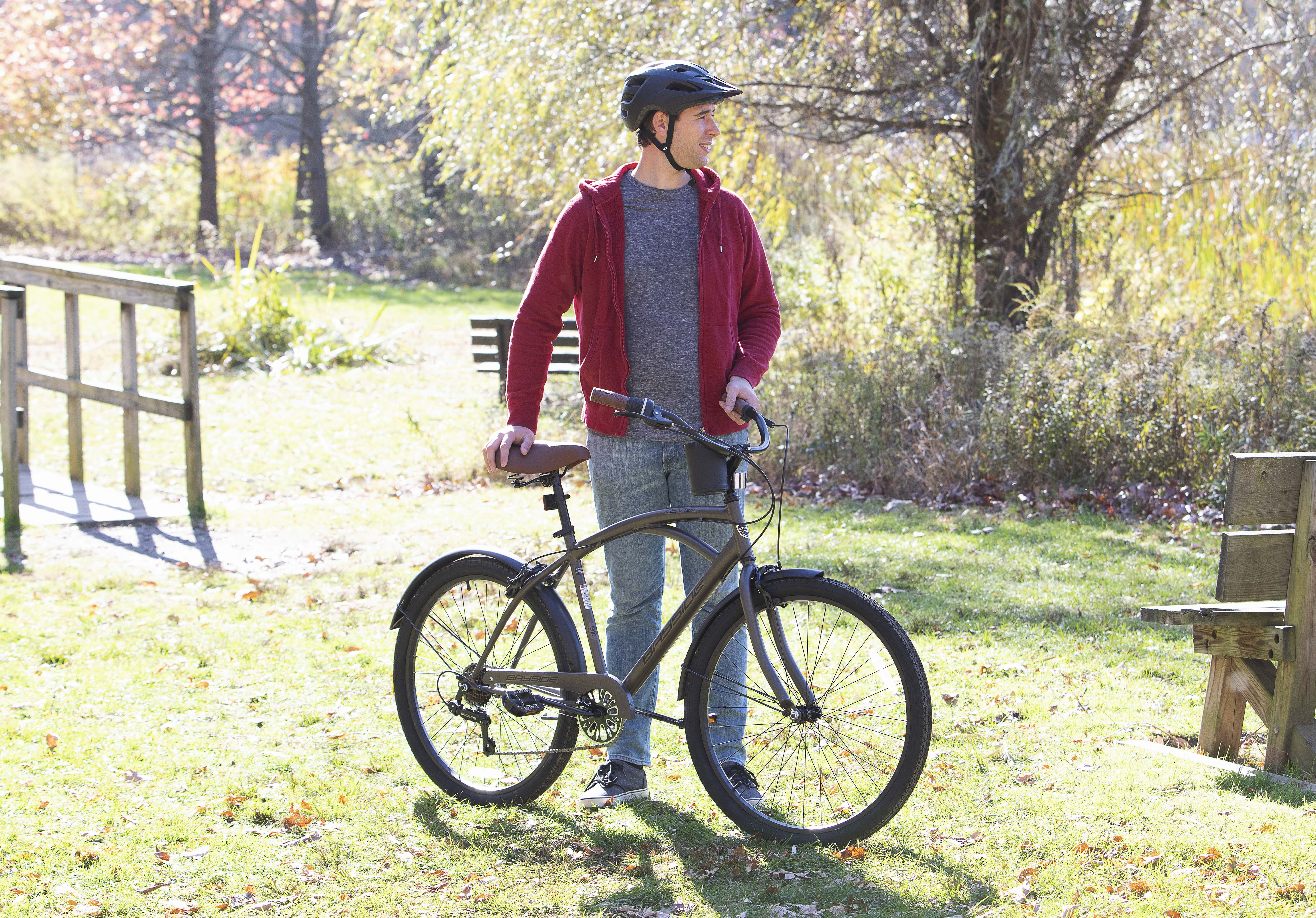 Kent Bayside Cruiser Bicycle, 7-Speed Hybrid Bike with Handbrakes (Gray, 26 in) m4xn9