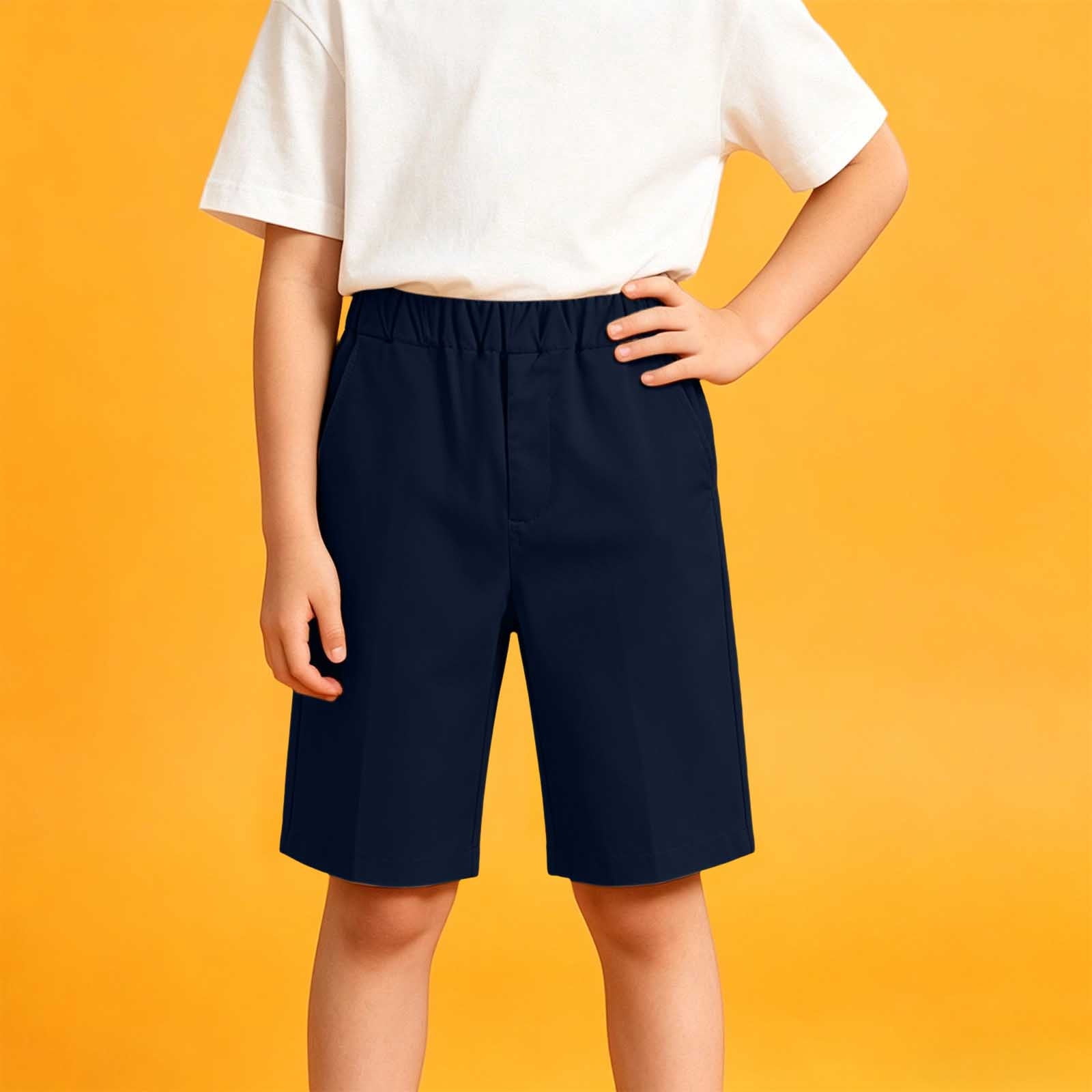 BXJX Boys Casual Shorts, Relaxed Fit Elastic Waist School Uniform Shorts (Navy, 14/16T) ejhe0