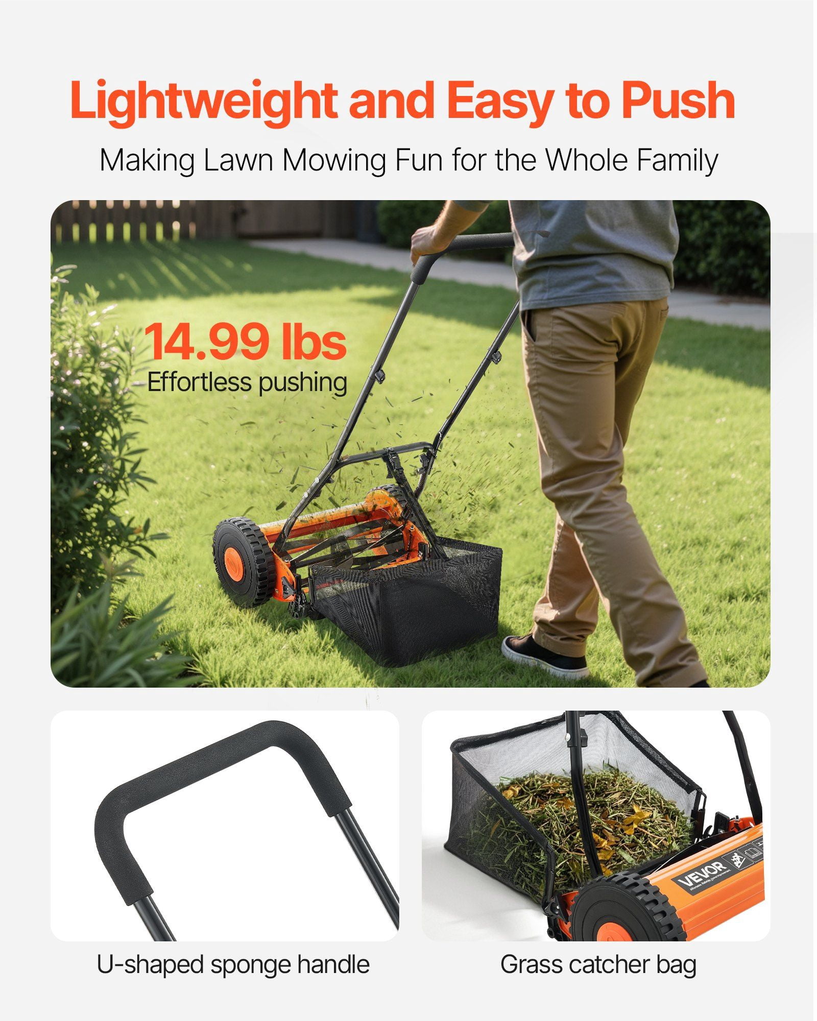 Shenmamo 16-inch Manual Push Reel Lawn Mower with Grass Catcher (Green, 16 in) 1qd6t
