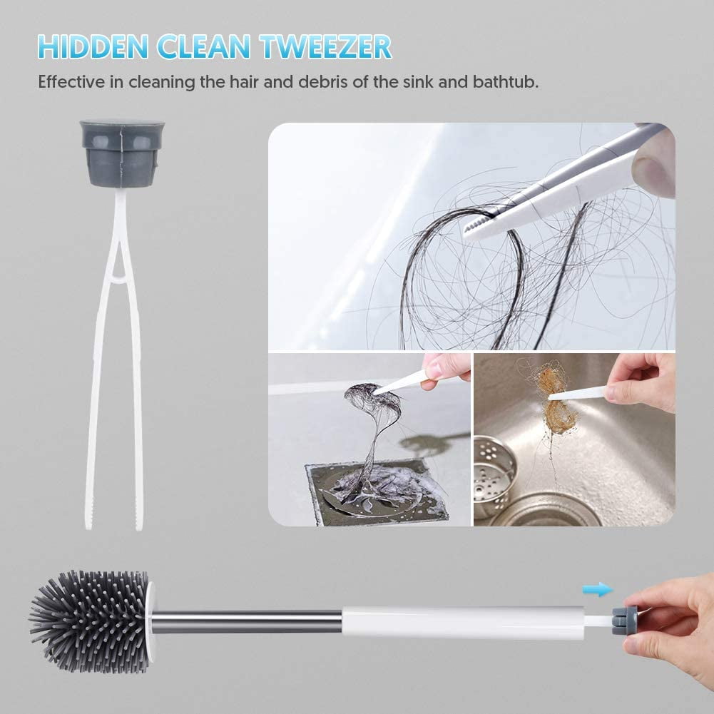 Sugarday Toilet Bowl Brush and Caddy Holder Set with Tweezers (White) cgnqk